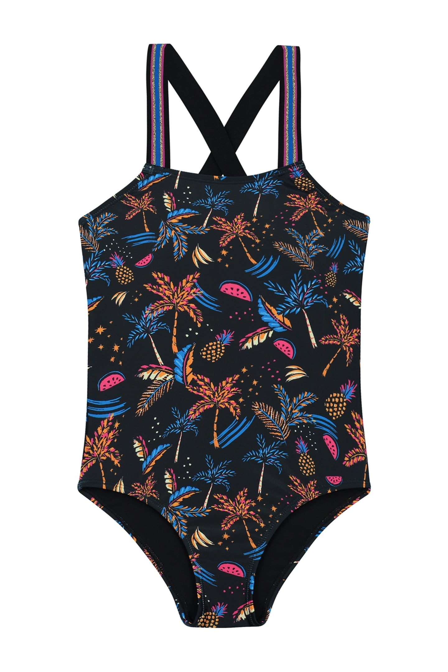 GIRLS LISA SWIMSUIT POOL PARTY BLACK PALMS 1