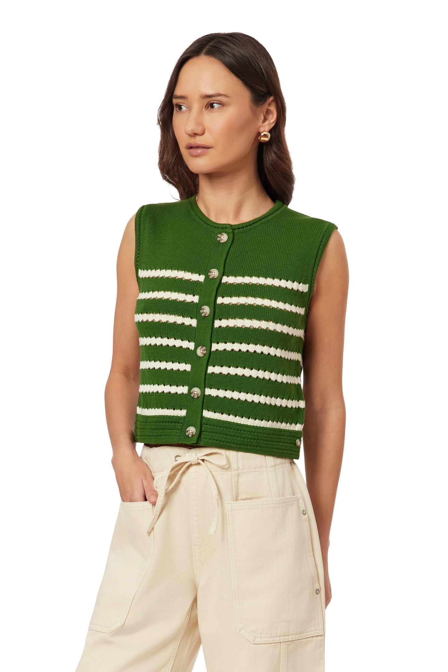 CREW NECK VEST SUGAR SWIZZLE/GARDEN GREEN 5