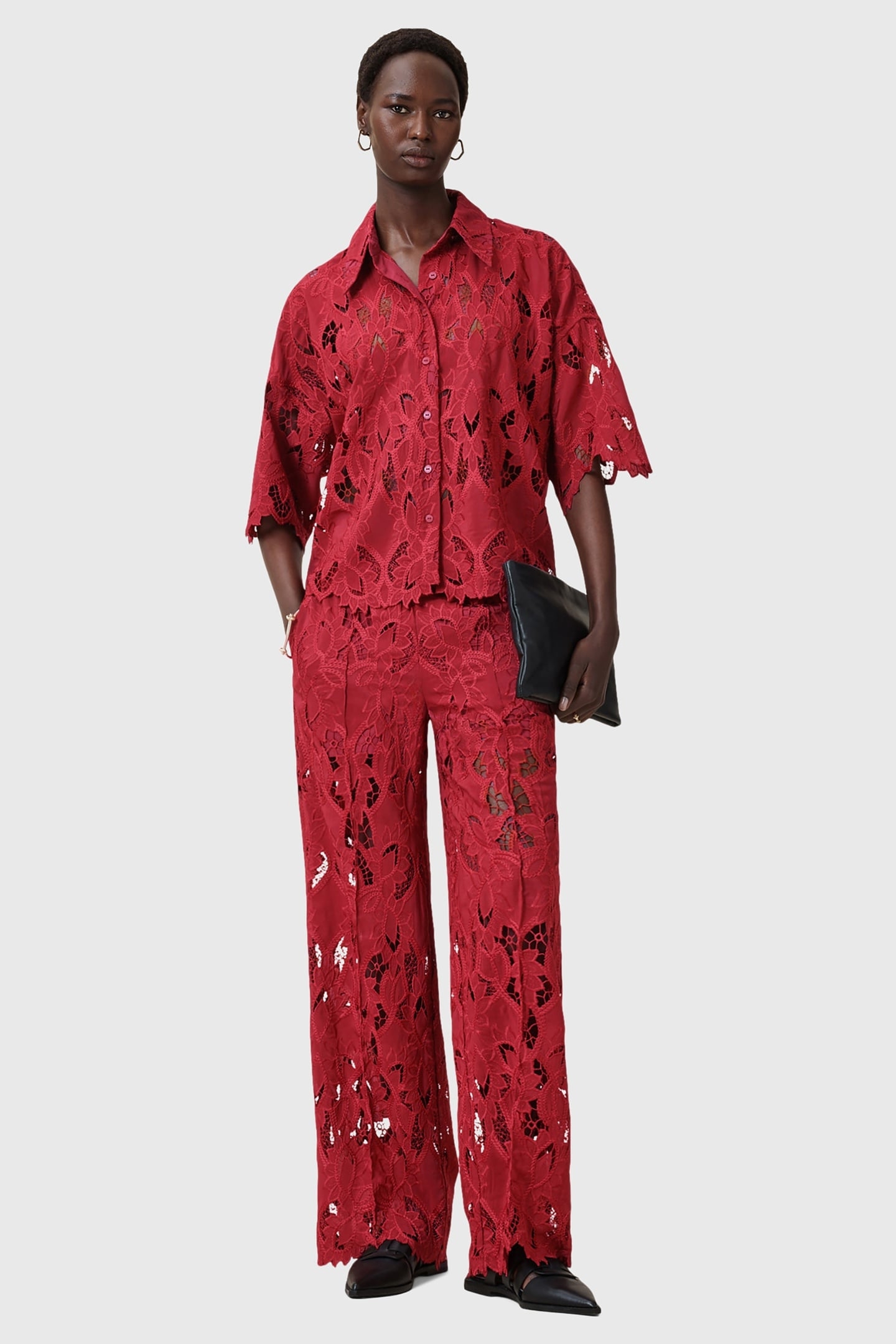 CHARLI EMB TROUSER BURNT BRICK RED 2