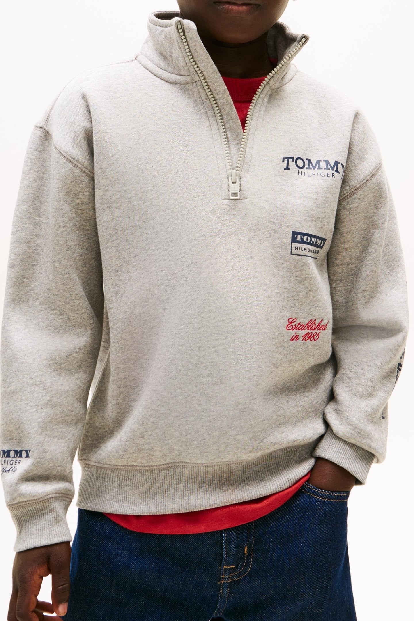 BOYS MULTI PRINT HALF ZIP MID GREY HEATHER 1