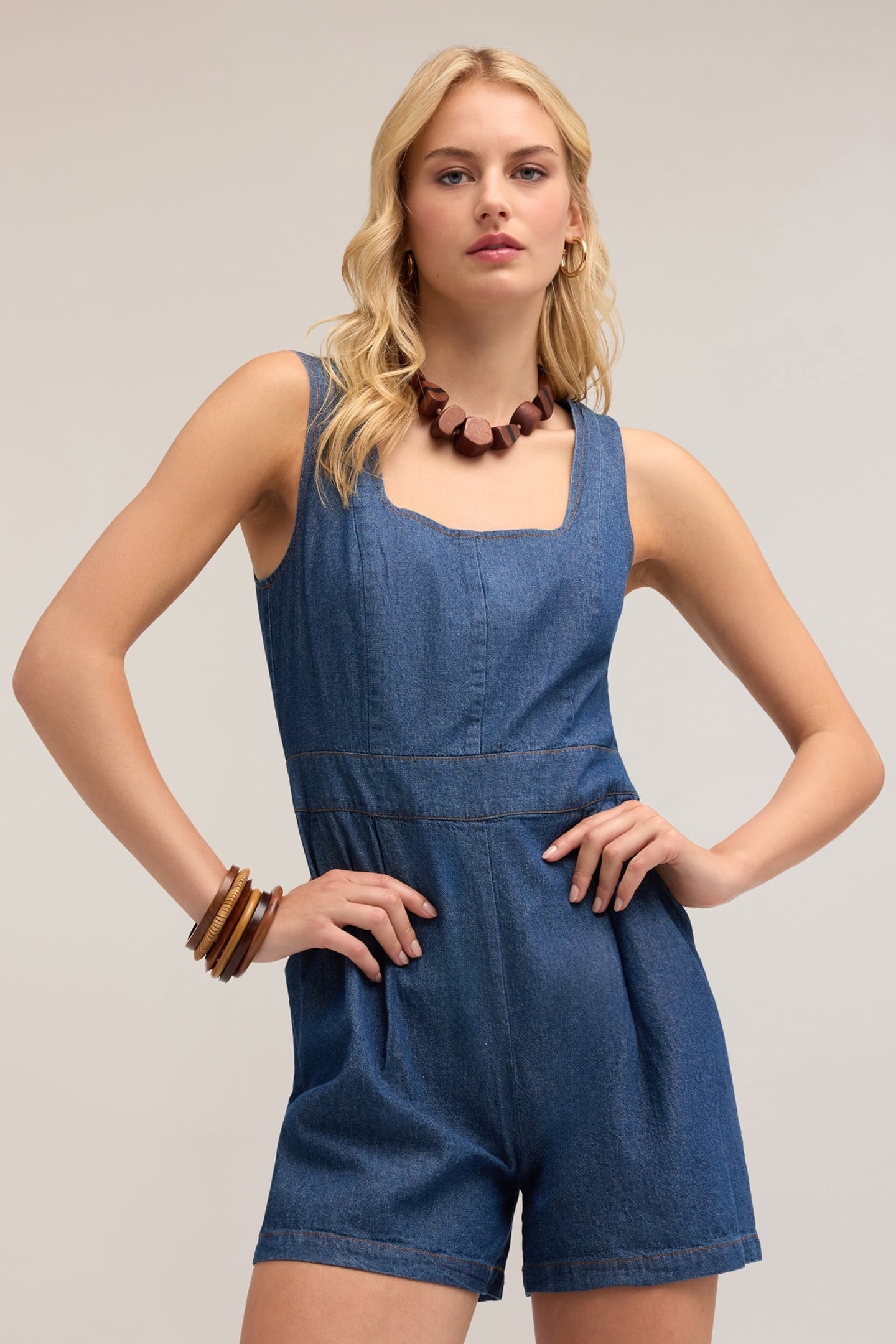 SHORT LYOCELL BLEND DENIM JUMPSUIT BLUE 4