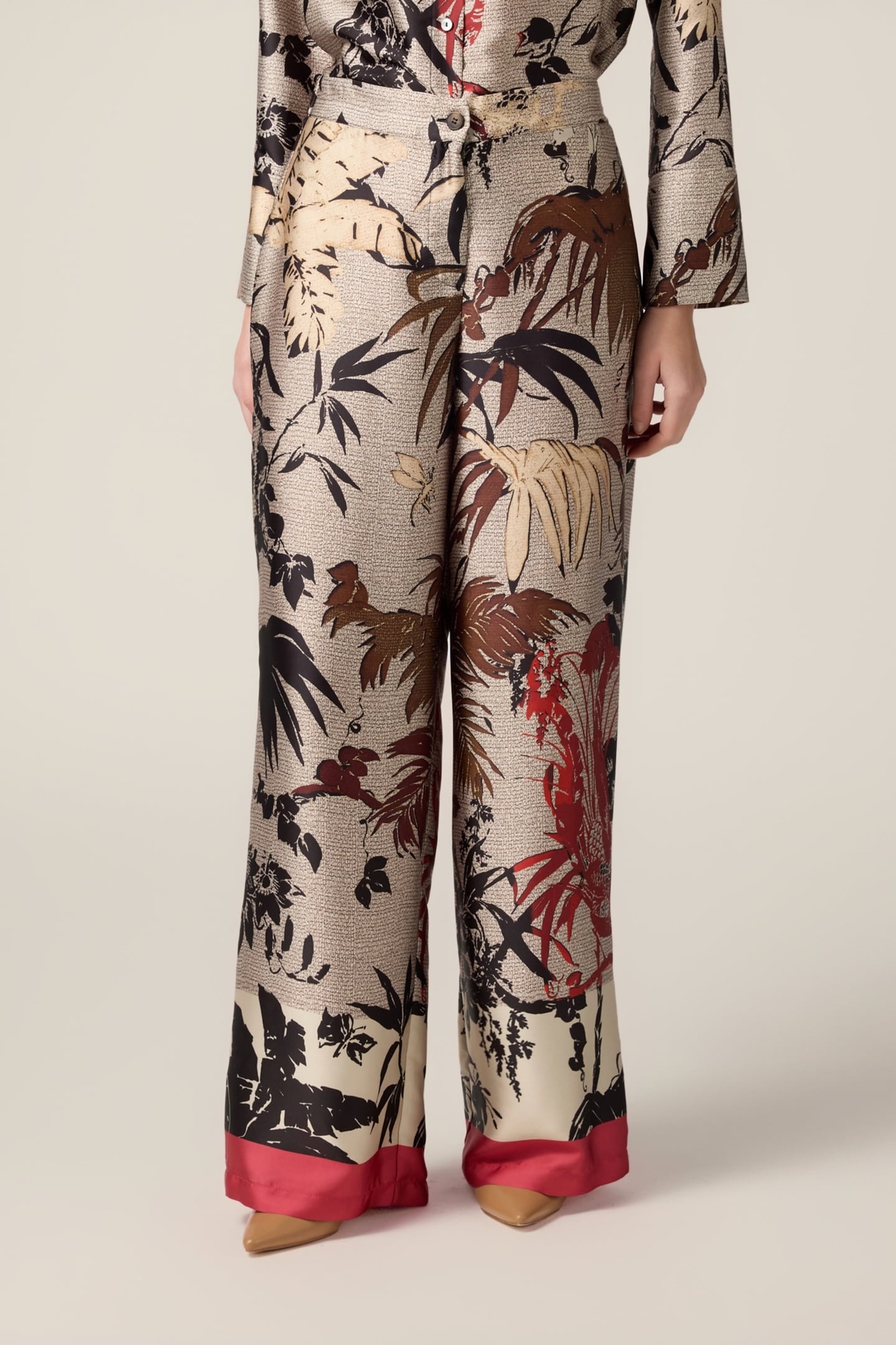 PATTERNED SATIN PALAZZO PANTS BEIGE 1