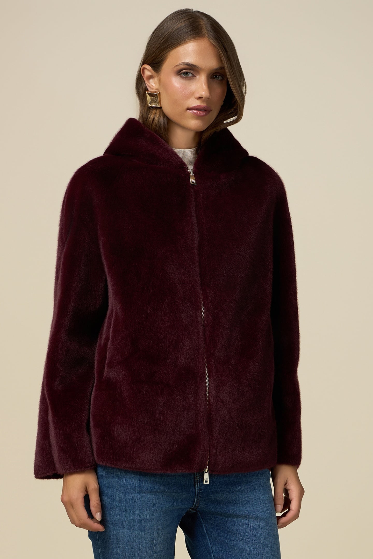 HOODED TEDDY BEAR JACKET BURGUNDY 1