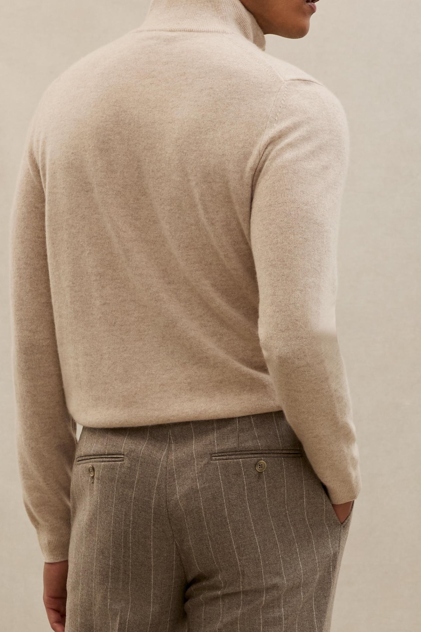 LS HALF ZIP CASHMERE JUMPER OATMEAL MELANGE 2