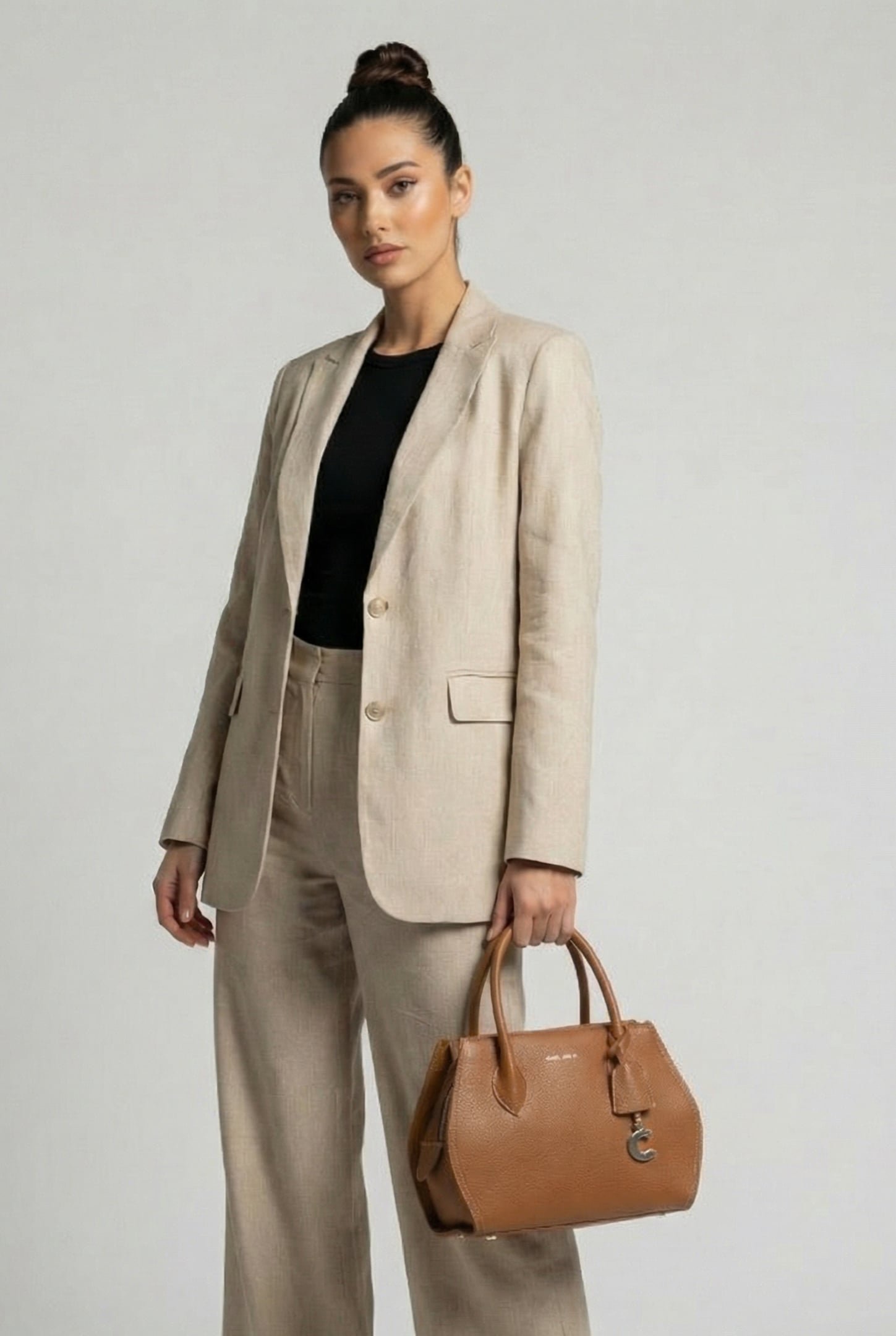 LEATHER MEDIUM SATCHEL BAG IN BROWN 1