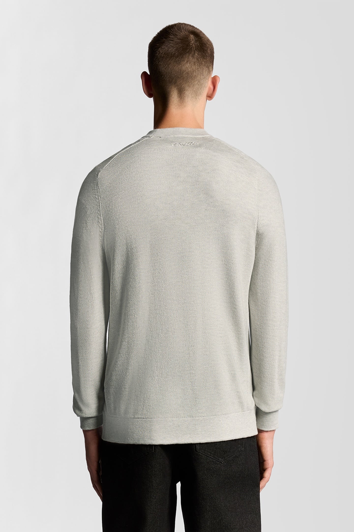 PIQUE MOCK NECK JUMPER LIGHT GREY MARL 3