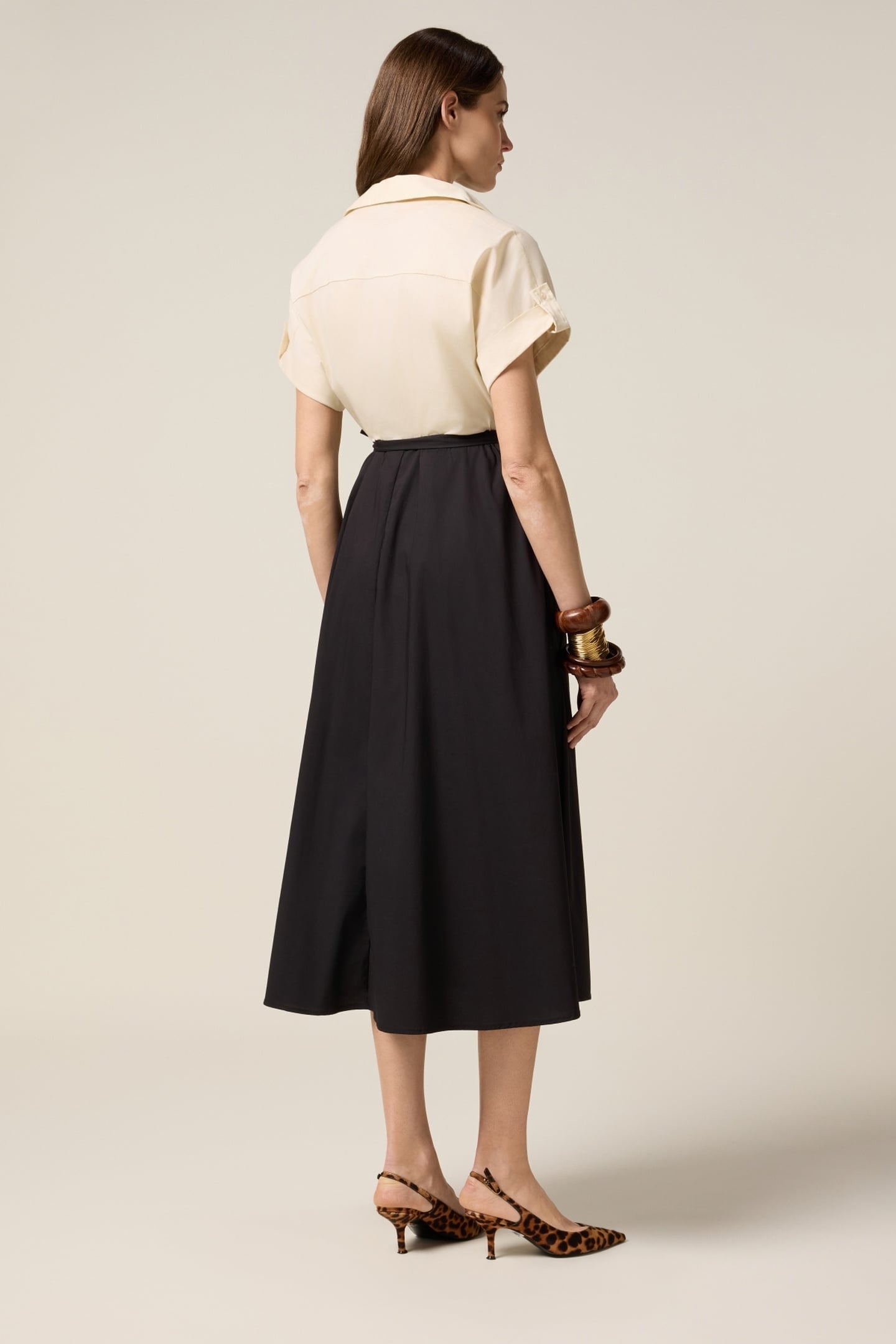 TWO-TONE SHIRT DRESS WITH SASH BLACK 2