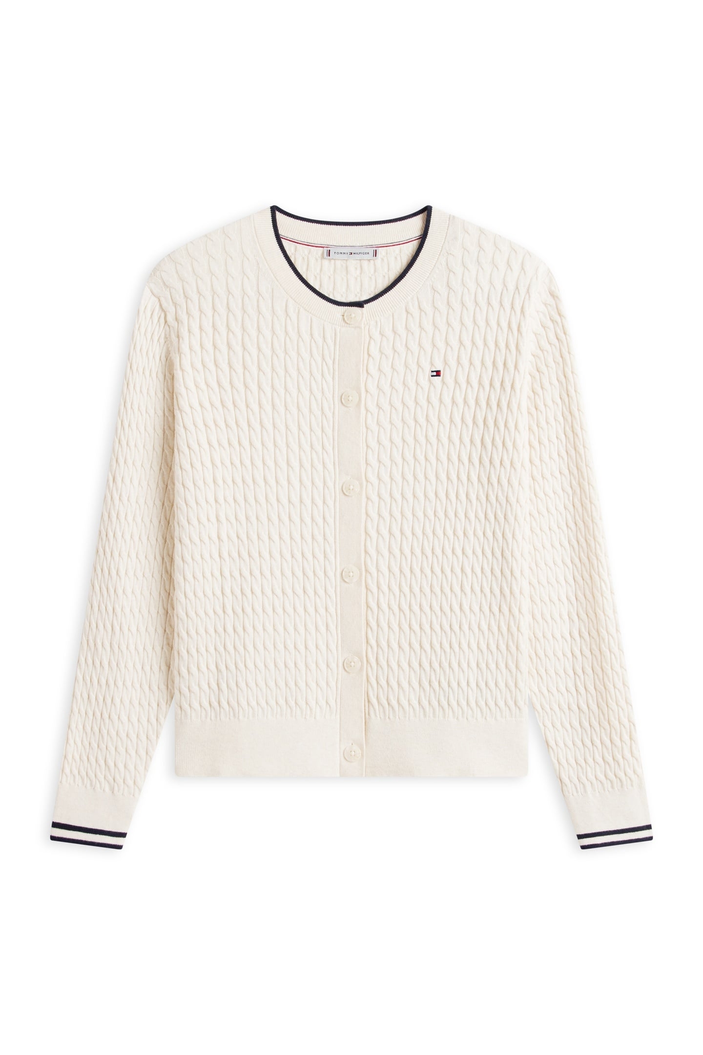 CABLE KNIT CARDIGAN IVORY PETAL TIPPING 3