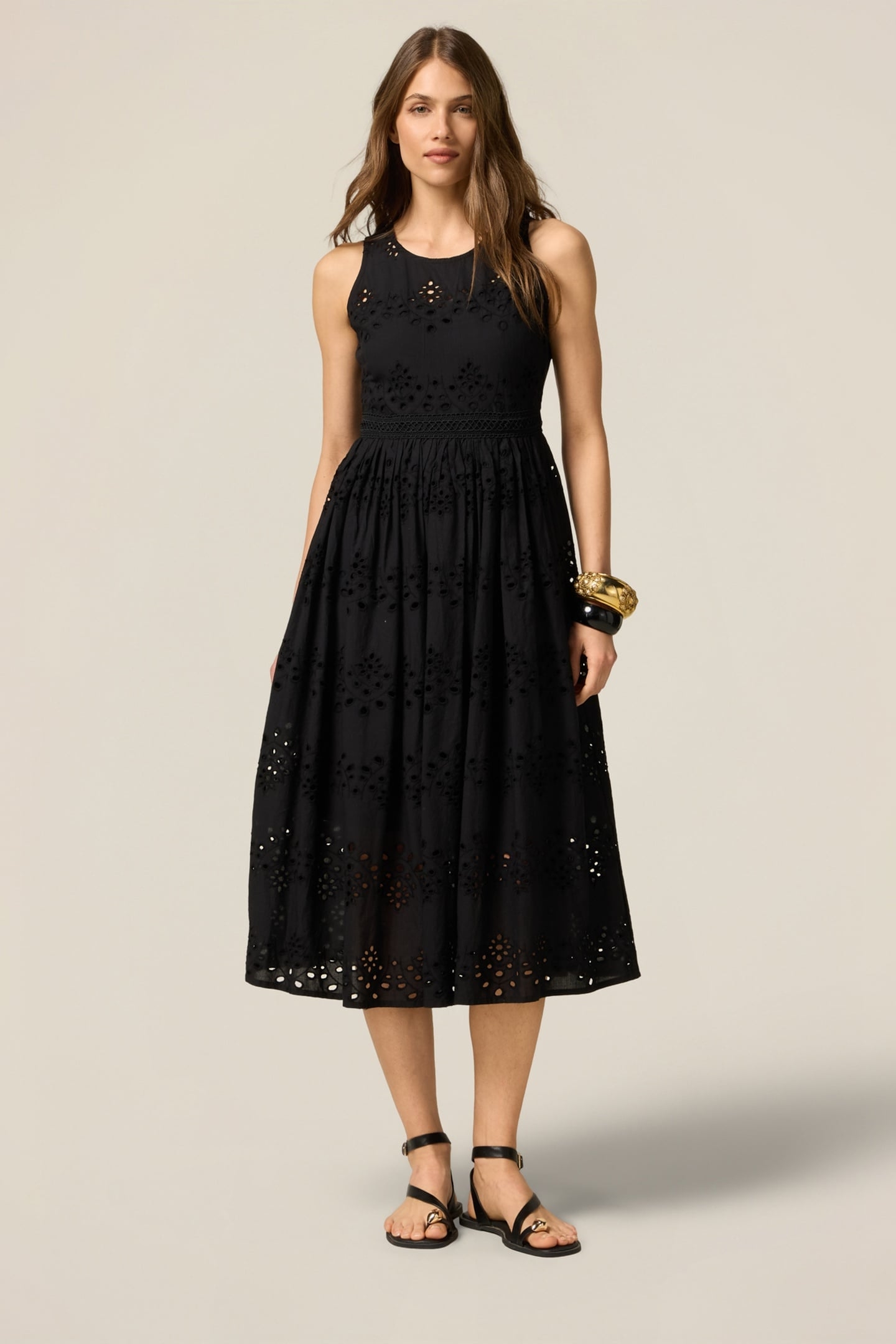 FLARED DRESS IN BRODERIE ANGLAISE LACE BLACK 2