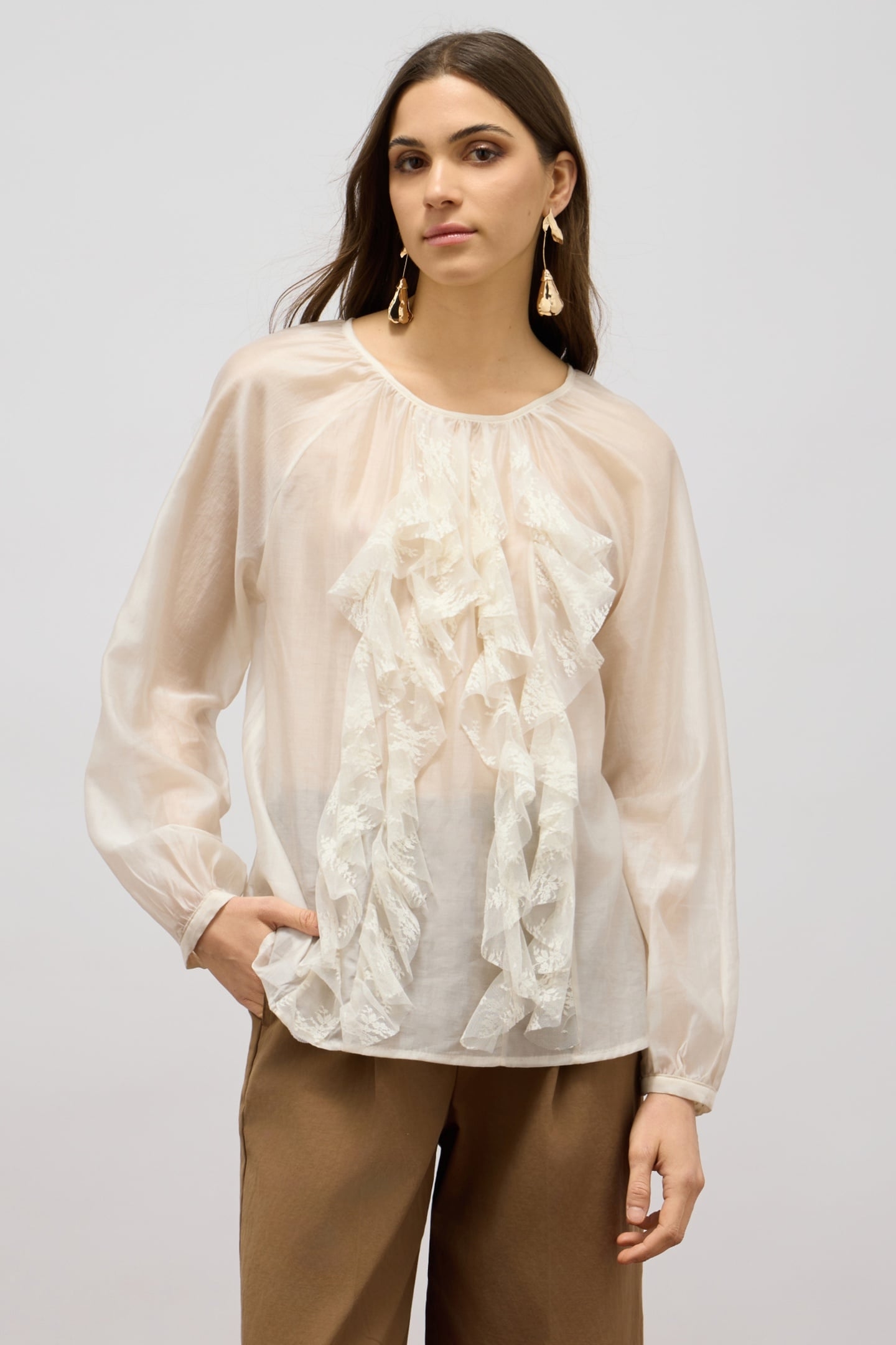 VOILE BLOUSE WITH RUFFLES WHITE 1