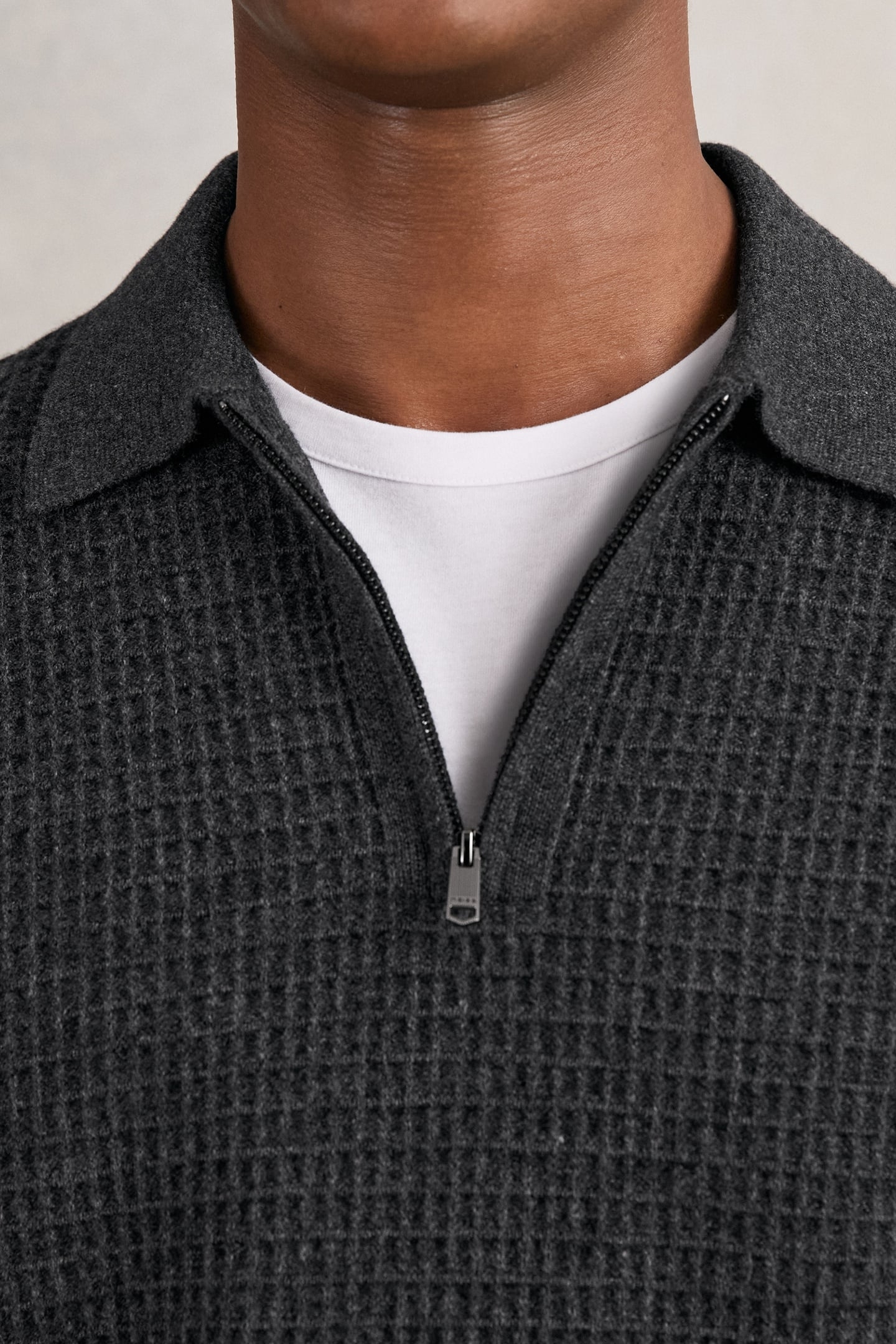 LS HALF ZIP SQUARE TEXTURED POLO CHARCOAL GREY 5