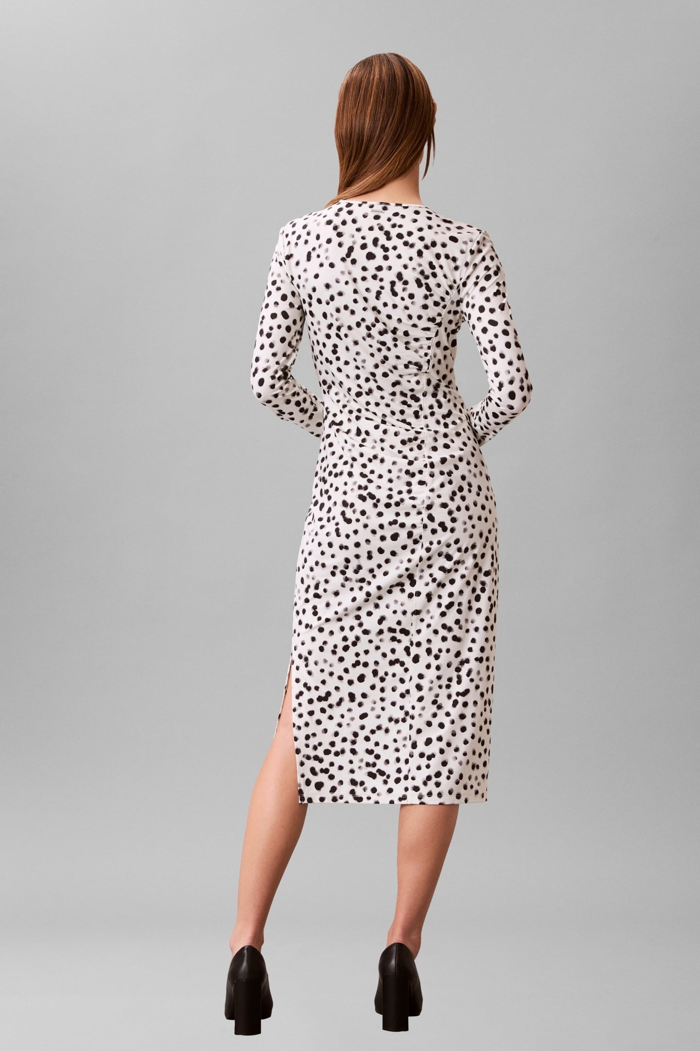 RUCHED ASSYMETRICAL PRINTED MIDI DRESS IVORY PRINT 2