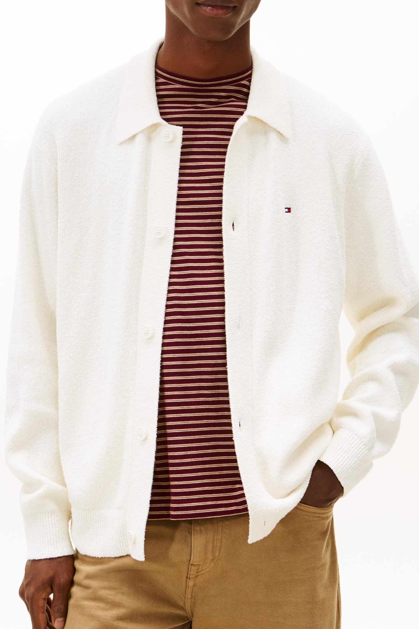 TEXTURED POLO CARDIGAN IVORY PETAL 1