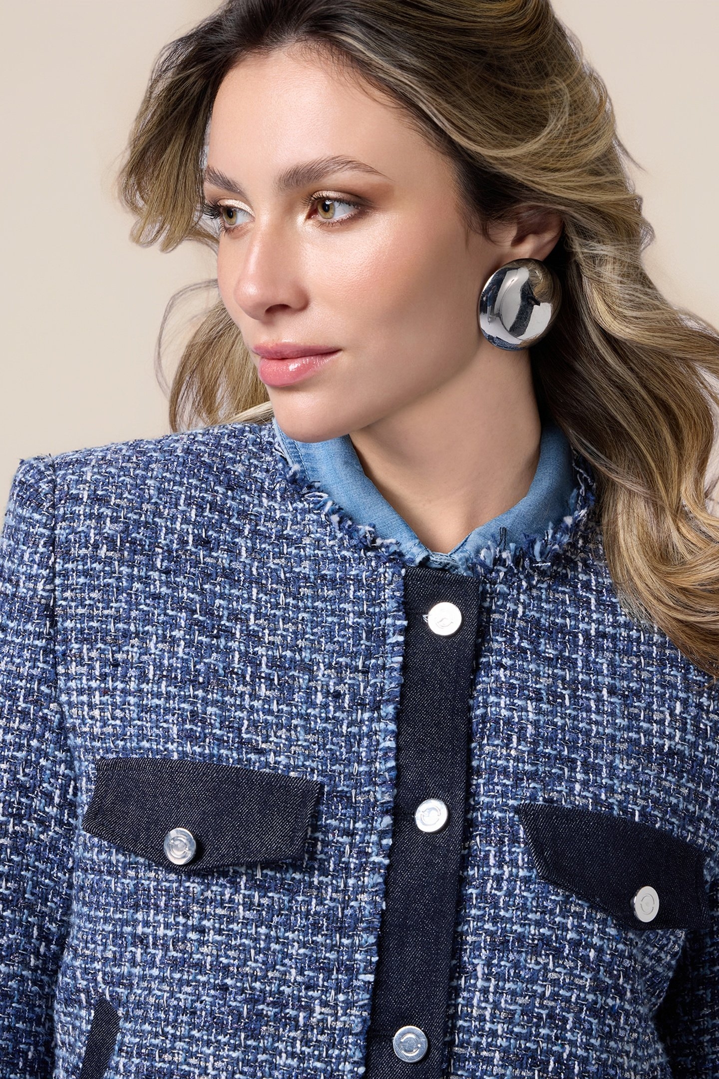 TWEED JACKET WITH DENIM DETAILS BLUE 4