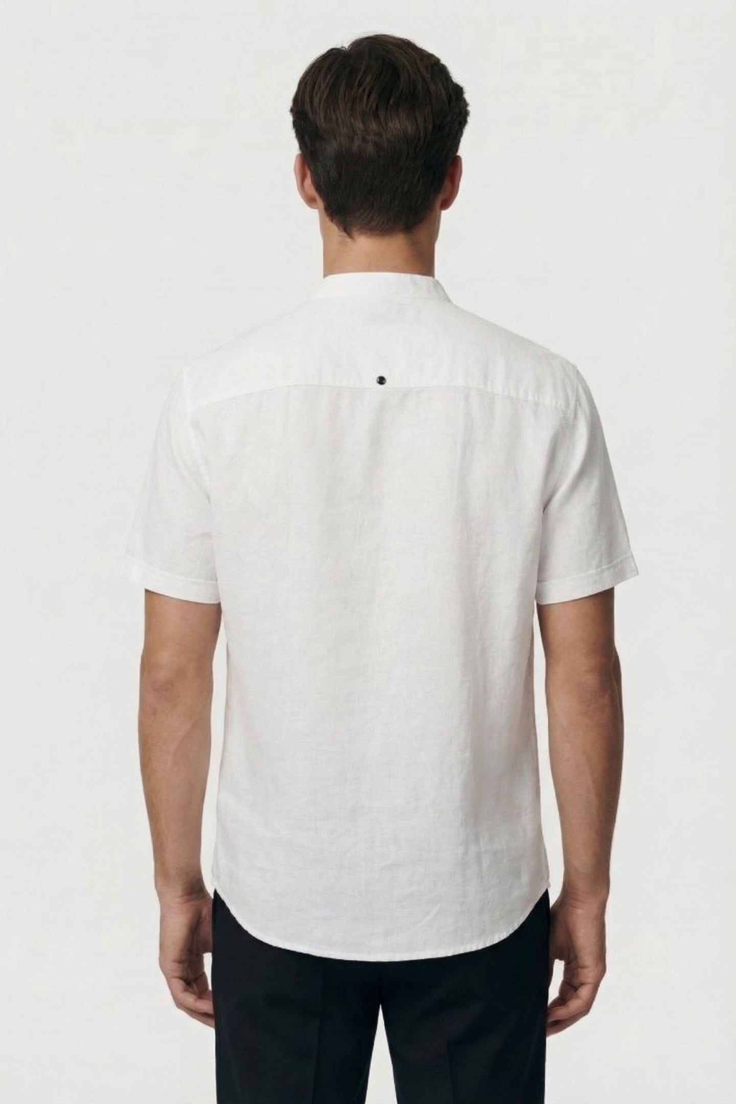 SHIRT SHORT SLEEVE GRANDDAD SOLID WITH LINEN WHITE 3