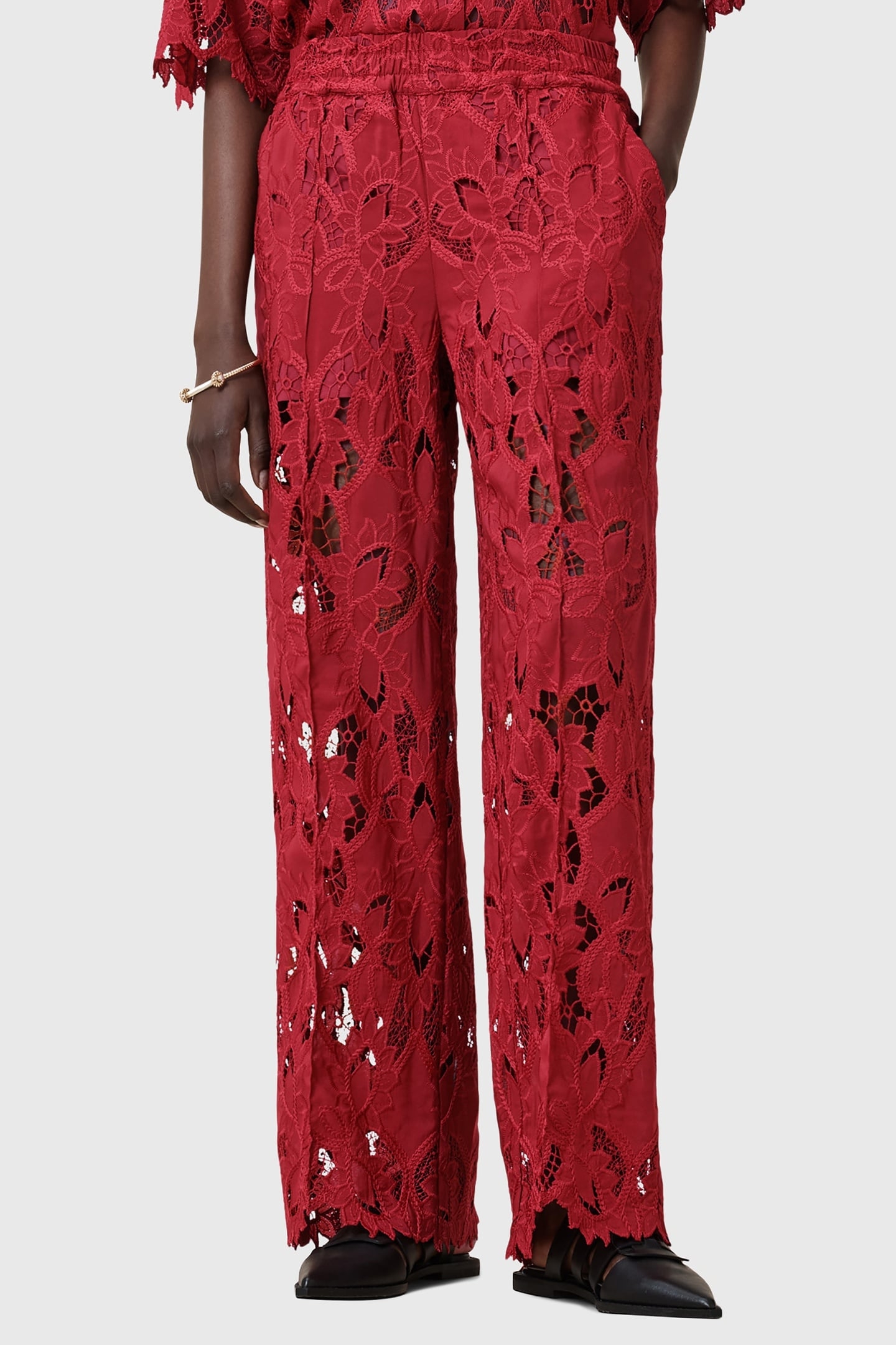 CHARLI EMB TROUSER BURNT BRICK RED 3