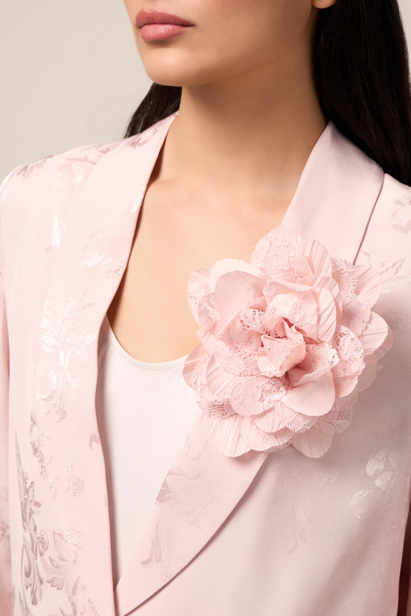 JACQUARD BLAZER WITH BROOCH PINK 4