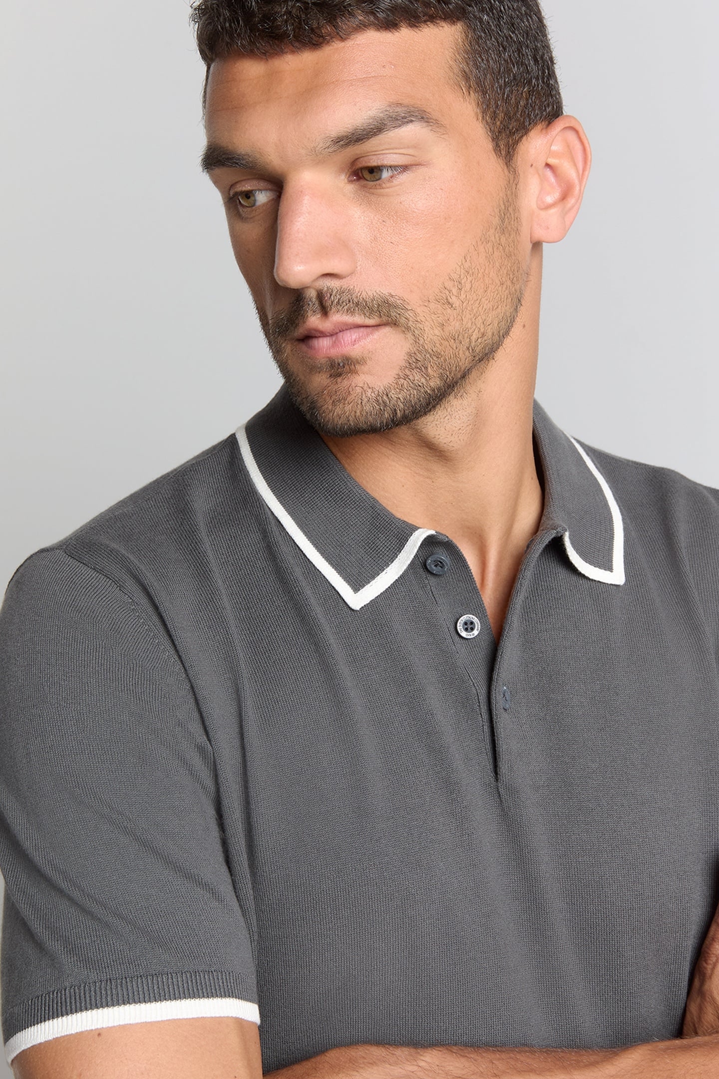 PULLOVER SHORT SLEEVE POLO BUTTON SOLID DARK STEEL 7