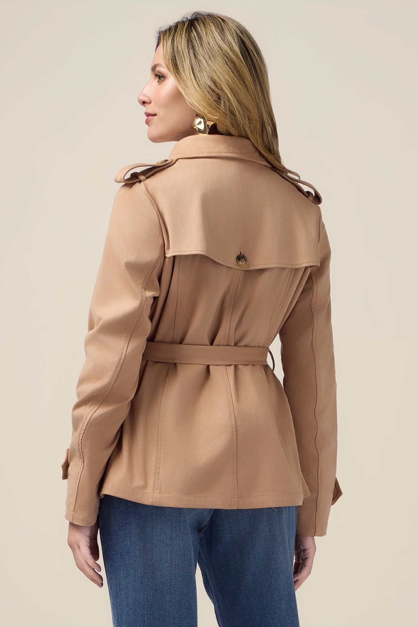 SHORT SUEDE-EFFECT TRENCH COAT BEIGE 5