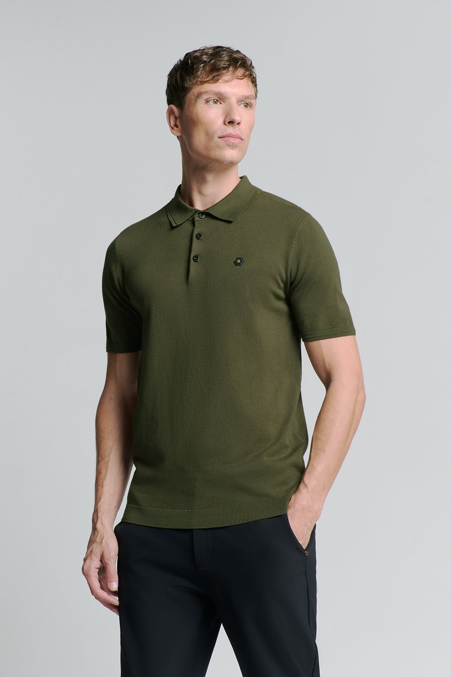 PULLOVER SHORT SLEEVE POLO BUTTON SOLID DARK MOSS 1