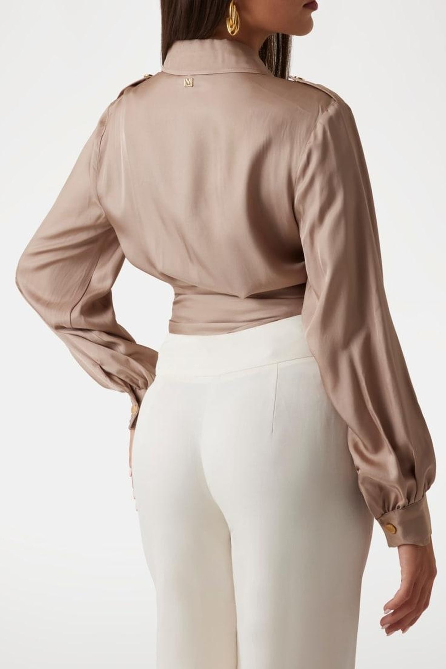 MARCIANO BY GUESS DORIAN LS WRAP BLOUSE NATURAL ALMOND 2