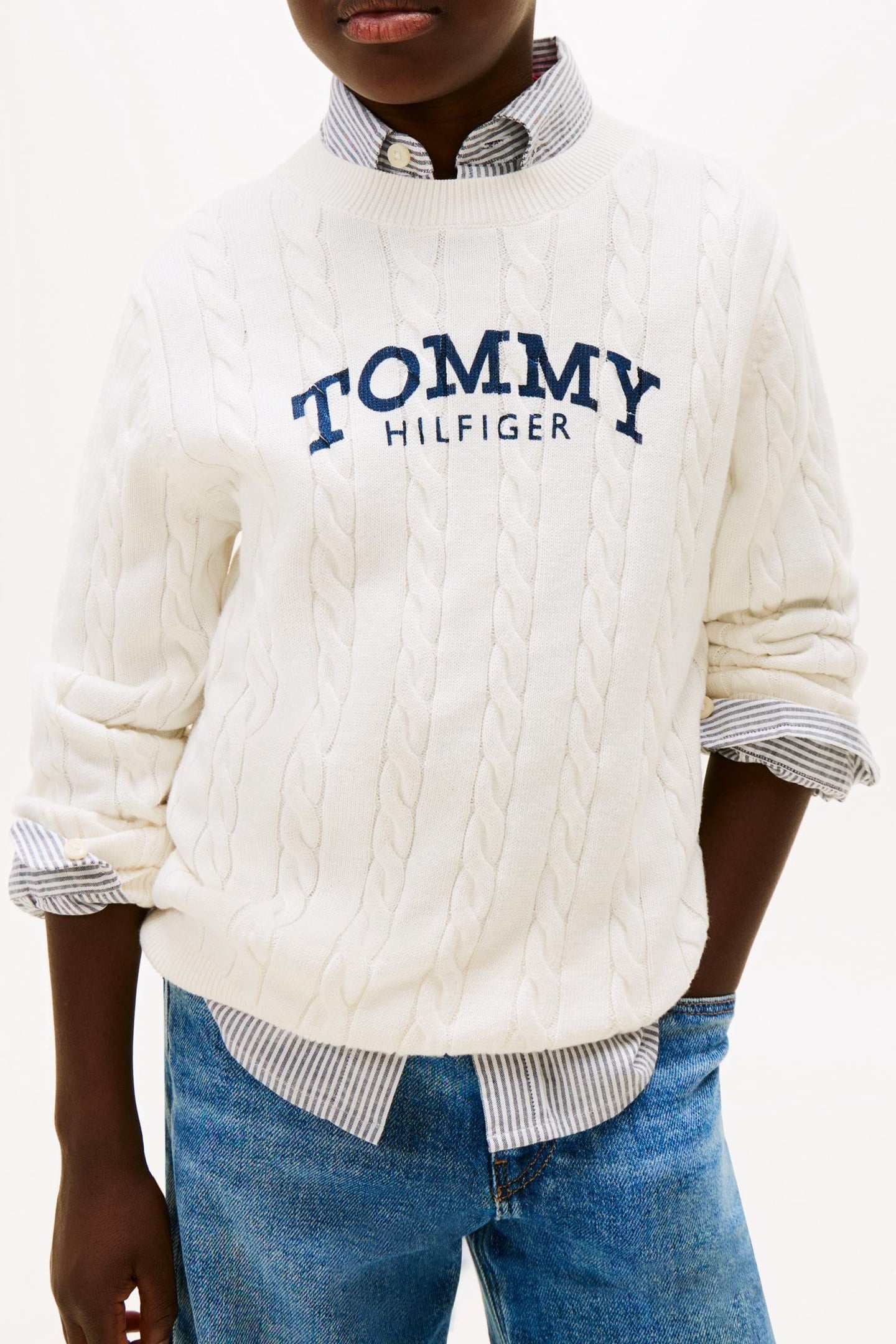 BOYS GRAPHIC CABLE SWEATER IVORY SILK 1