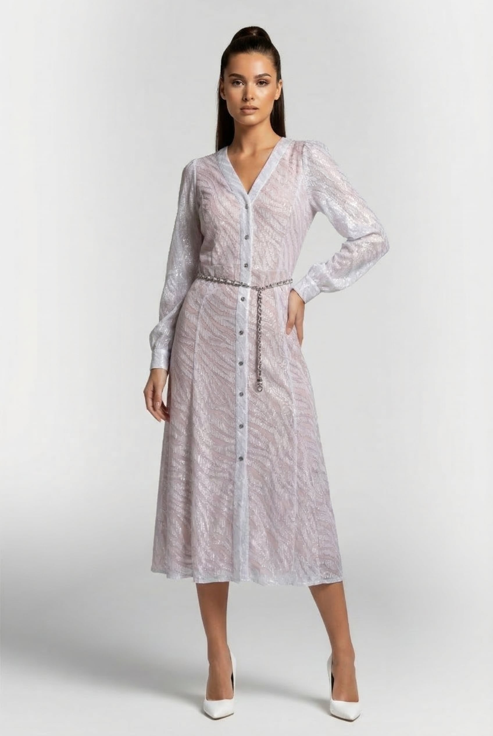 BUTTON DOWN DRESS IN WHITE ZEBRA JAQUARD 1