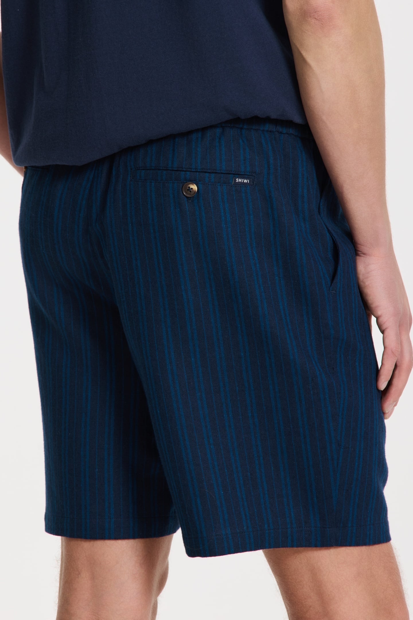 LEWIS LINEN SHORTS YARN DYE STRIPES BLUE DARK NAVY STRIPES 4