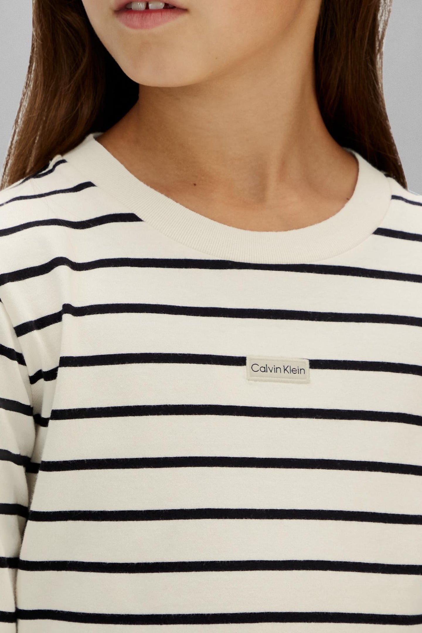 GIRLS YD STRIPE L/S T-SHIRT WHITECAP GRAY/ CK BLACK 5