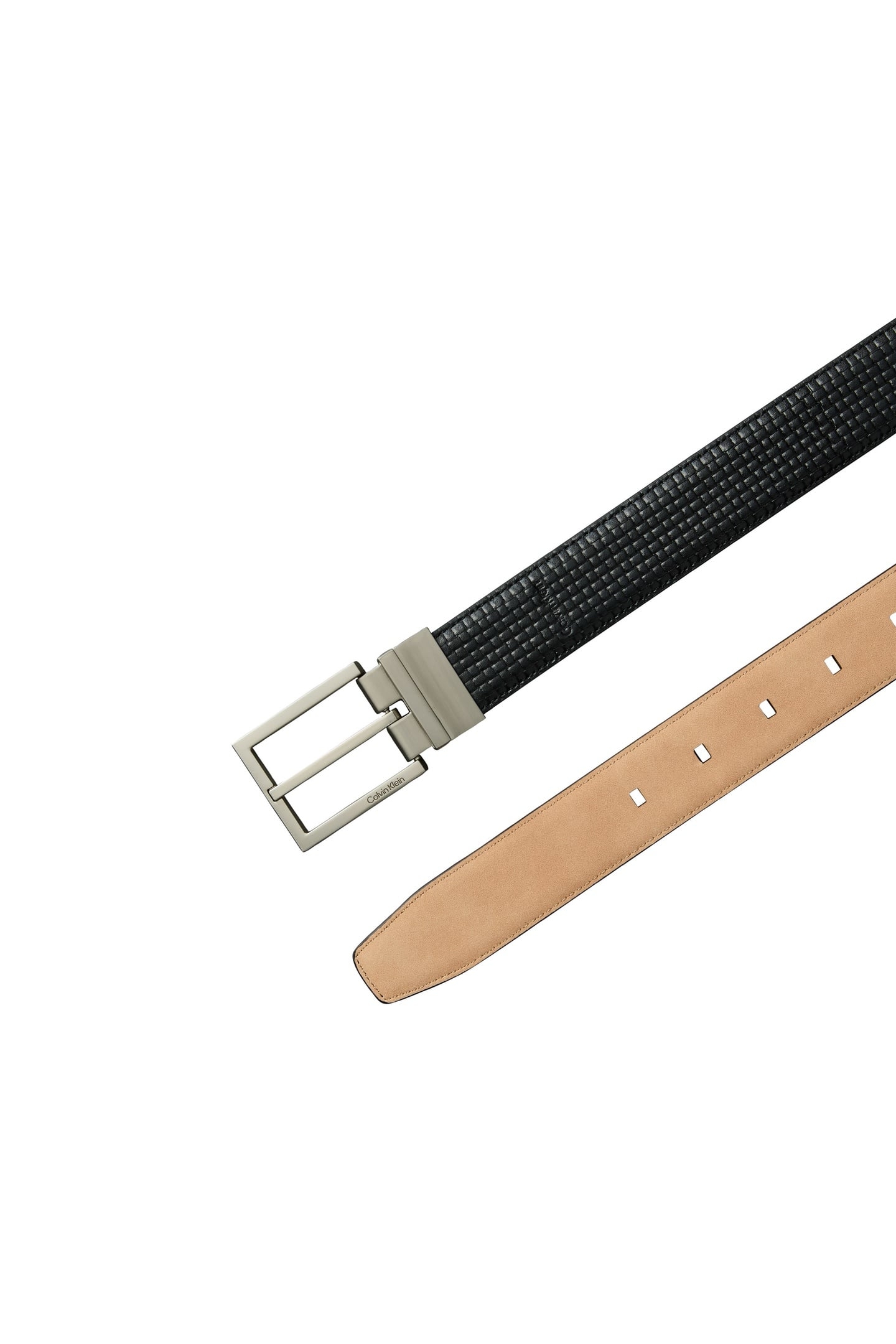 SQUARE BUCKLE EMBOSS BELT BLACK/BRUSHED NICKEL 3