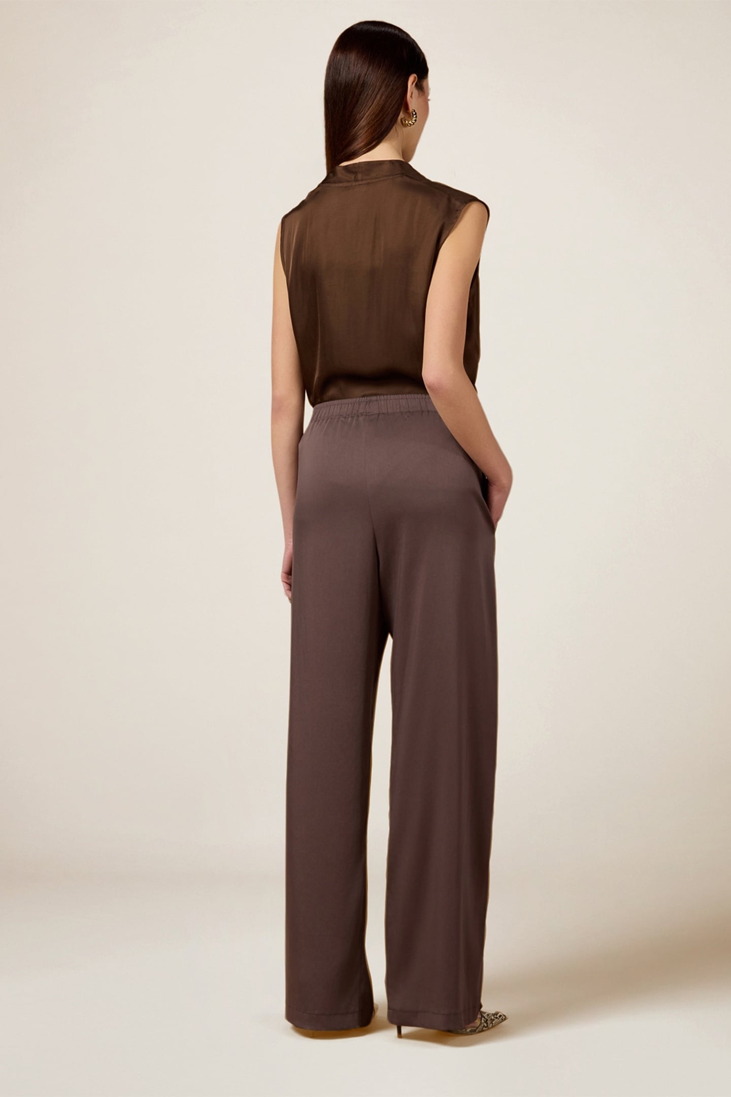 PALAZZO PANTS IN FLUID FABRIC BROWN 3