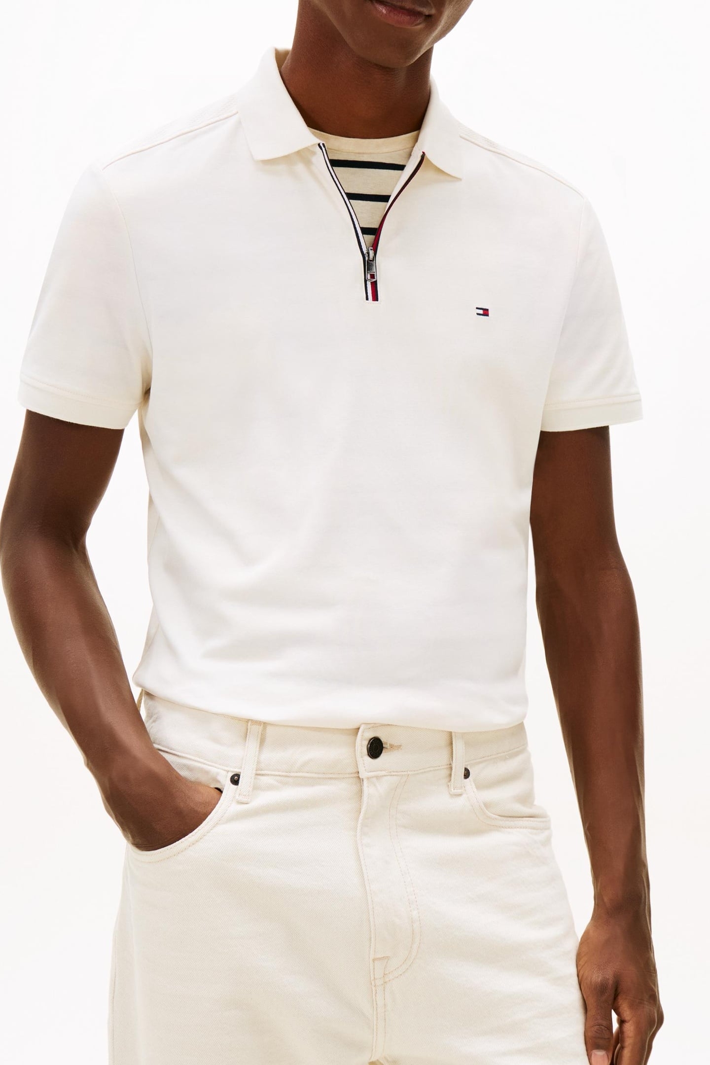 LIQUID COTTON ZIPPER POLO IVORY PETAL 1