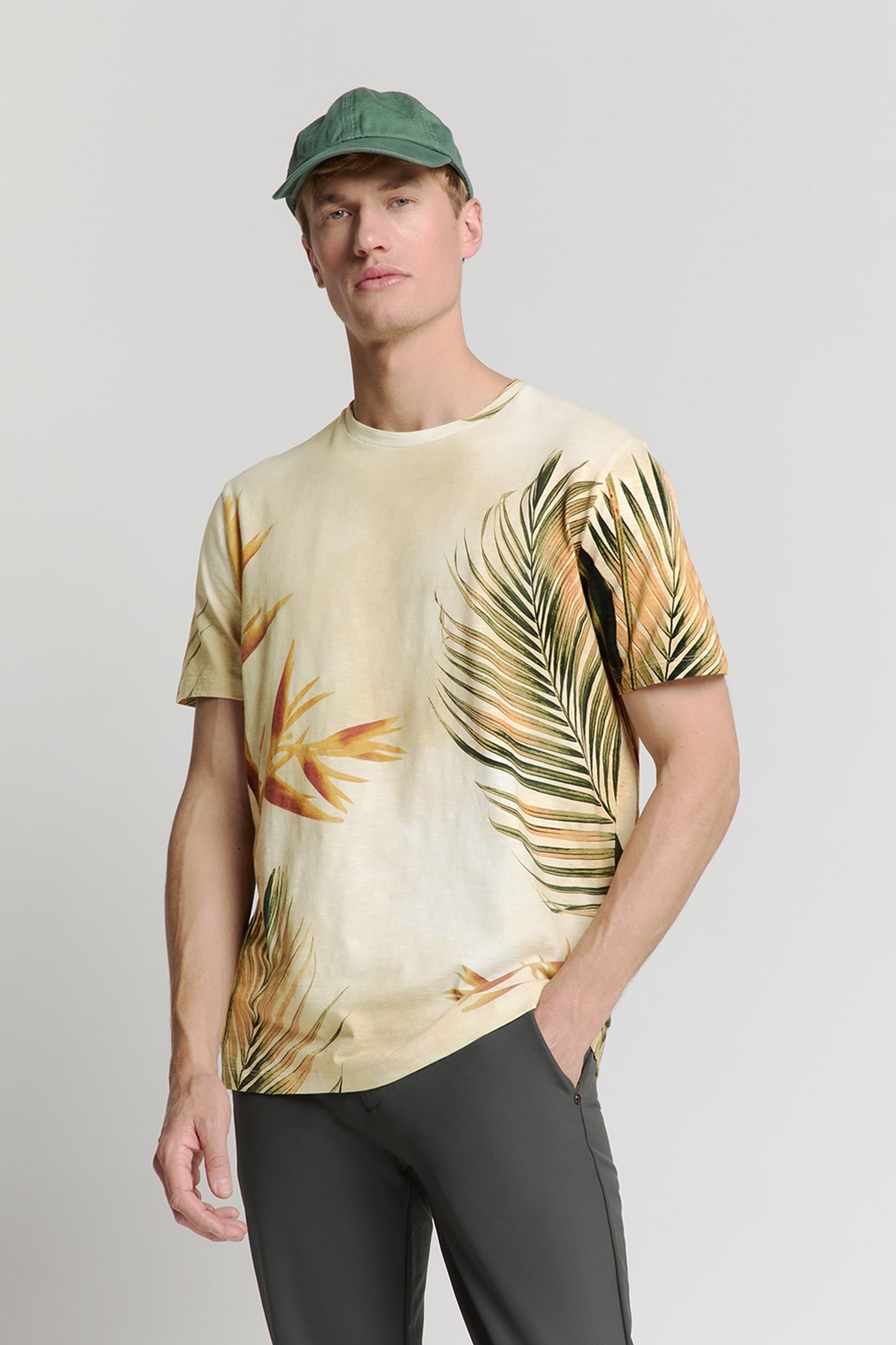 T-SHIRT CREWNECK ALLOVER PRINTED SLUB GARMENT DYED SAND 1