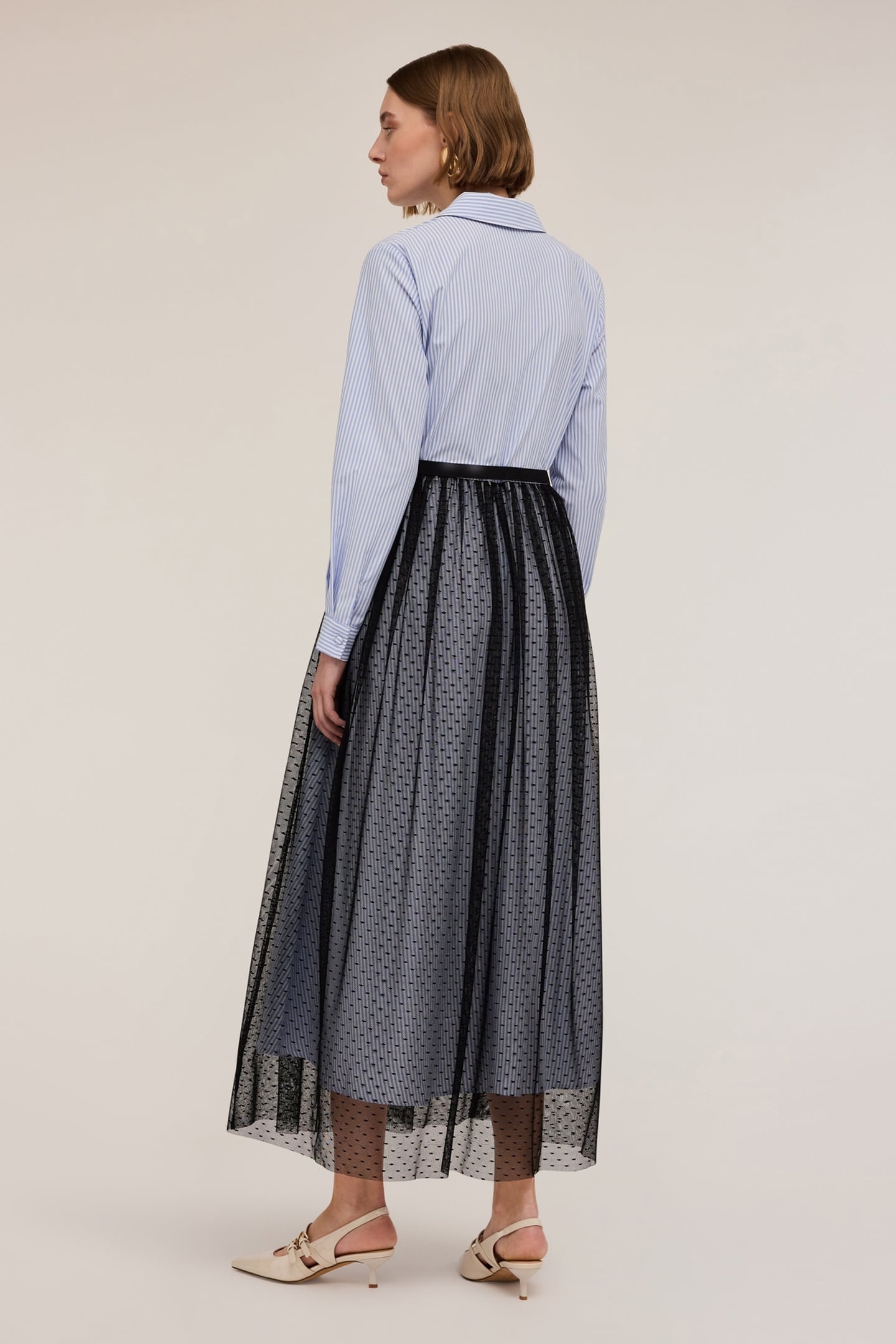 CHEMISIER DRESS WITH PLUMETIS TULLE SKIRT LIGHT BLUE 2