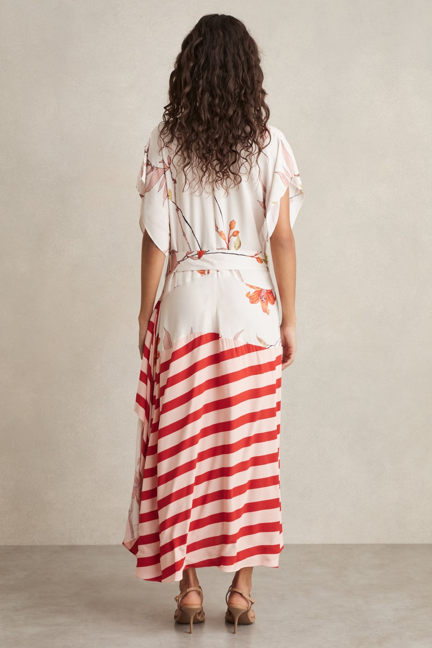 FLORAL STRIPE PRINT DRESS IVORY/RED 2