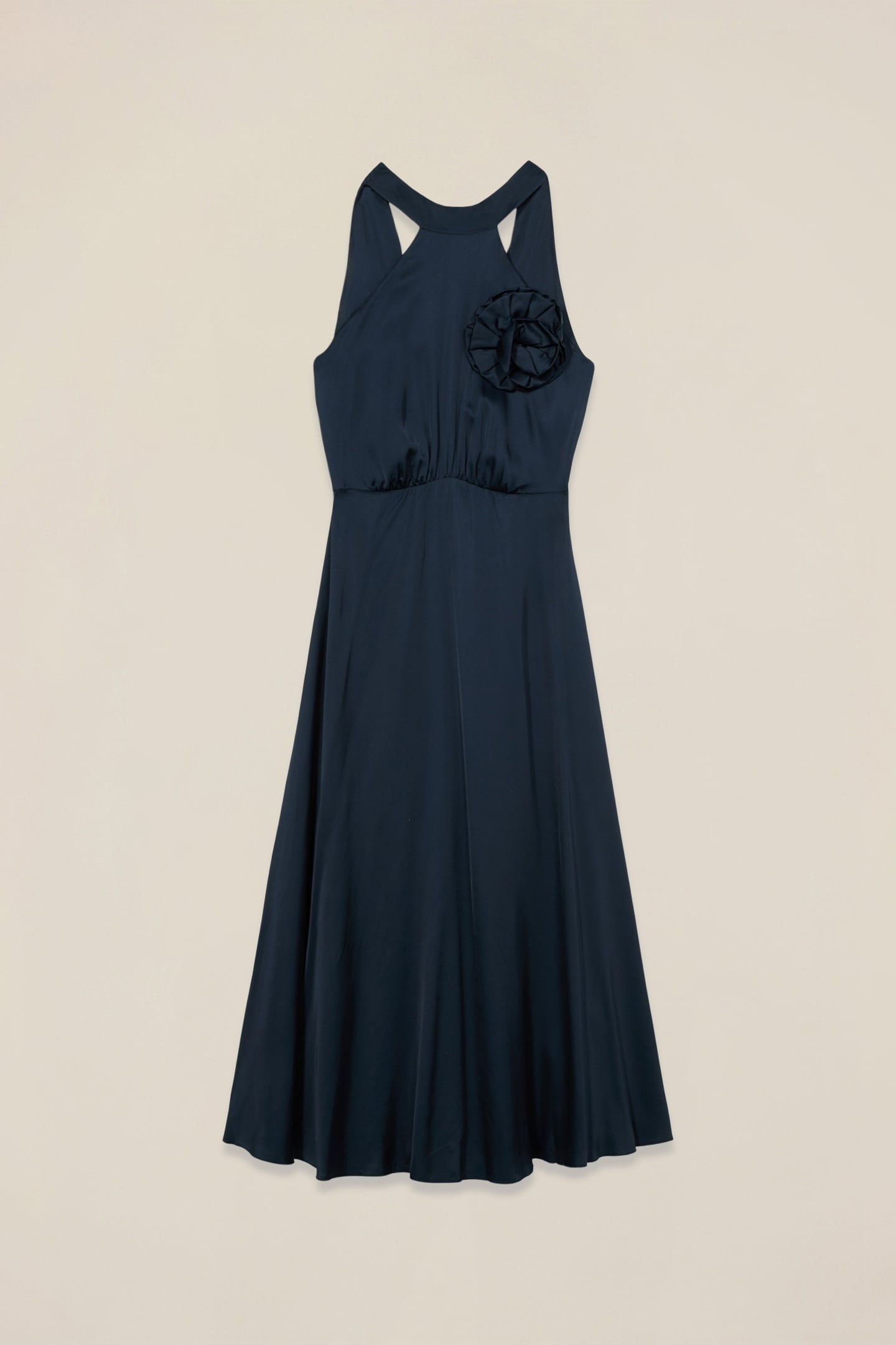 LONG SATIN DRESS WITH FLOWER BLUE 2
