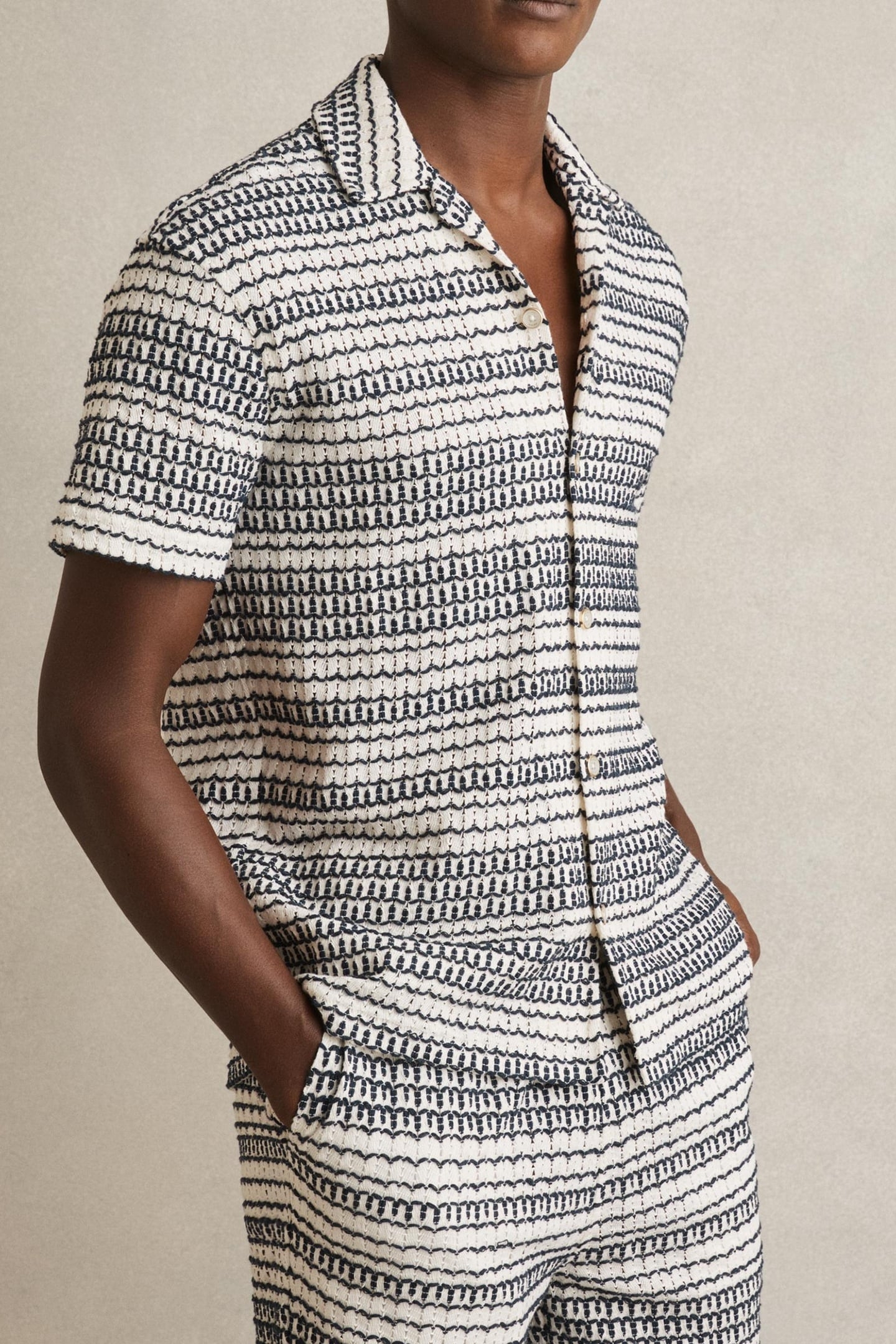 SS EMBROIDERED CROCHET CUBAN SHIRT WHITE/BLACK 1