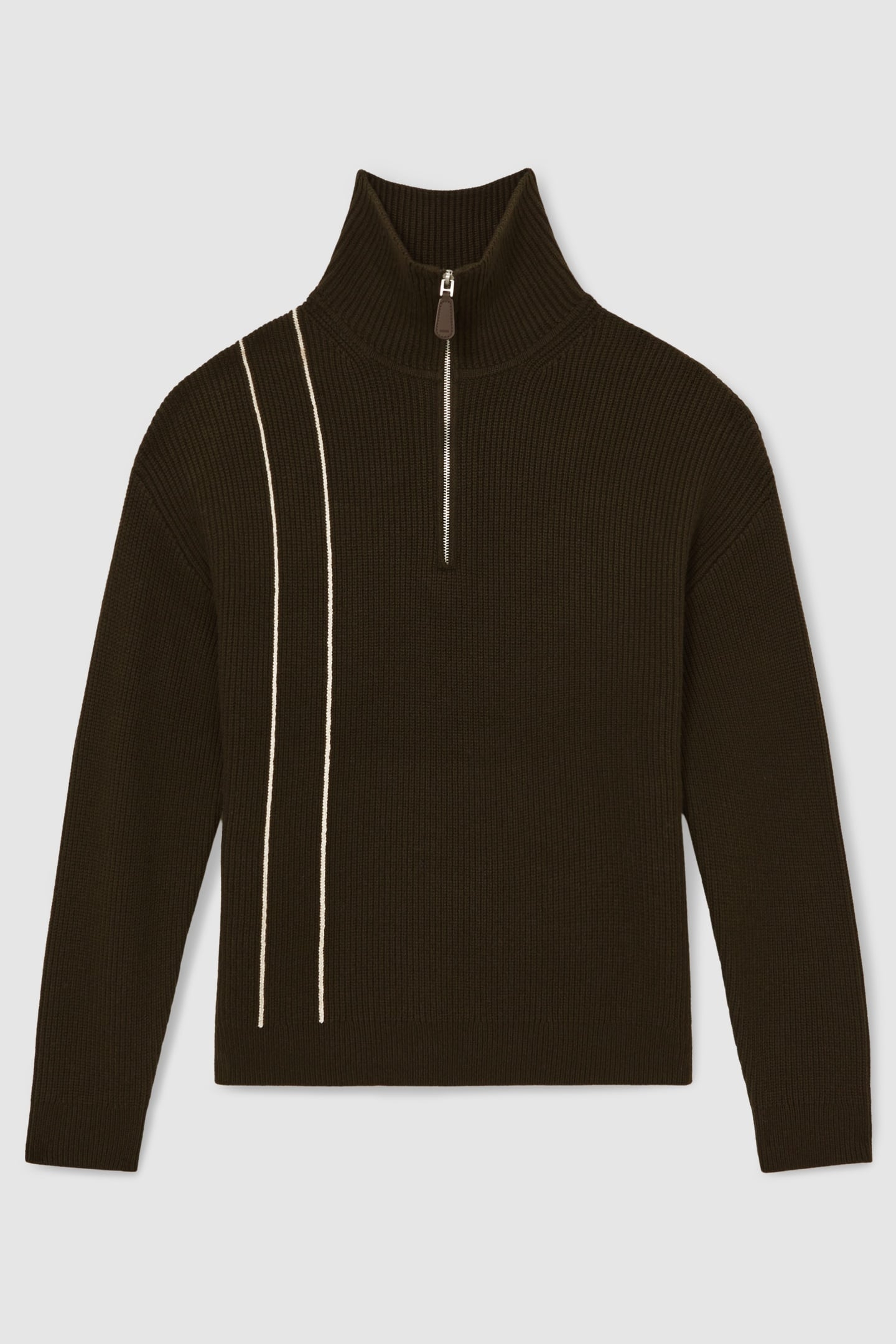 LS HALF ZIP FUNNEL NECK RIBBED JUMPER DARK OLIVE GREEN 4