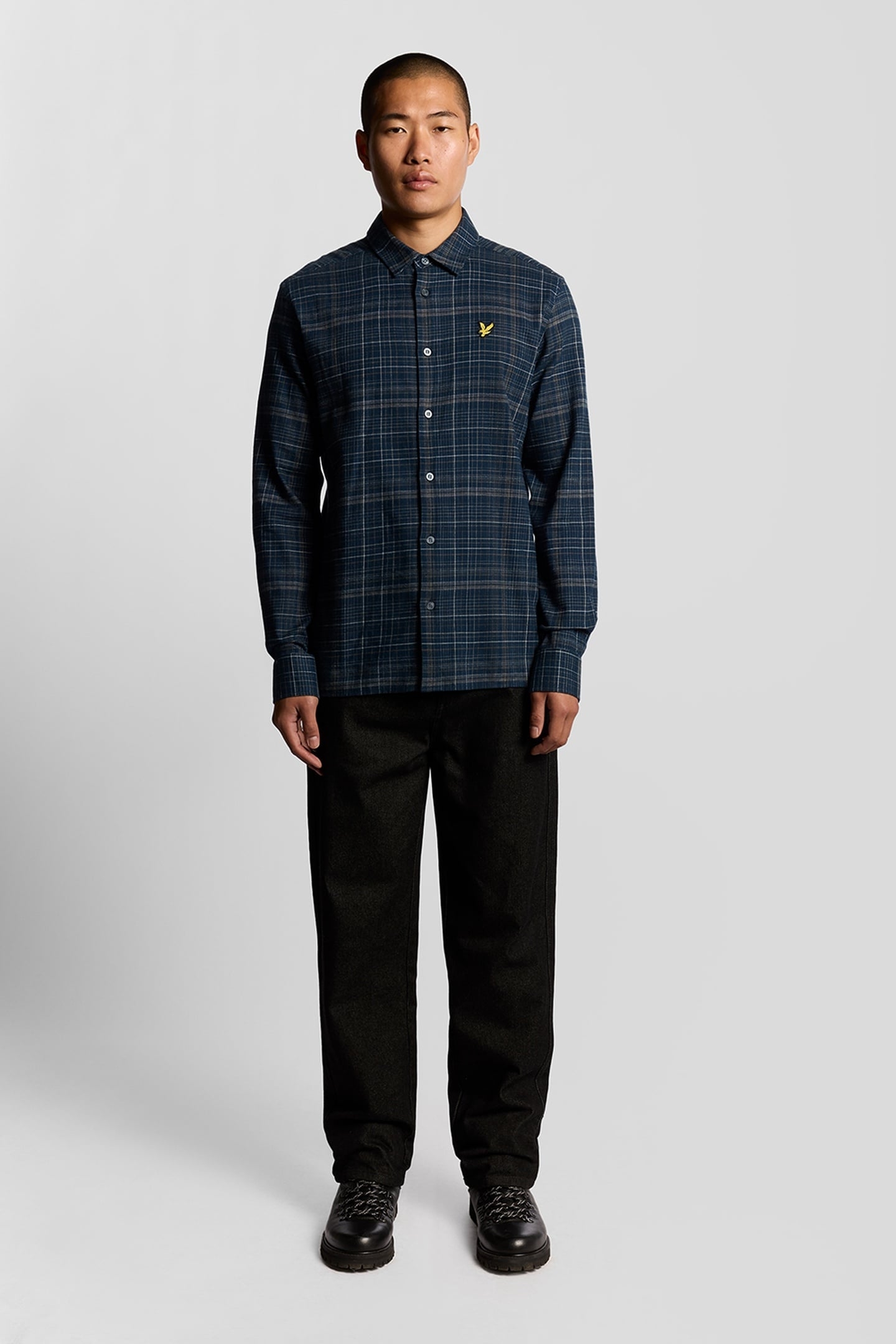 CHECKED FLANNEL SHIRT DARK NAVY/TREE GREEN 1
