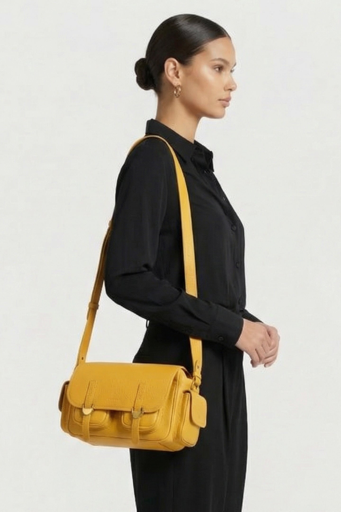 SATCHEL CROSS BODY BAG WITH STRAP DETAIL IN YELLOW 1