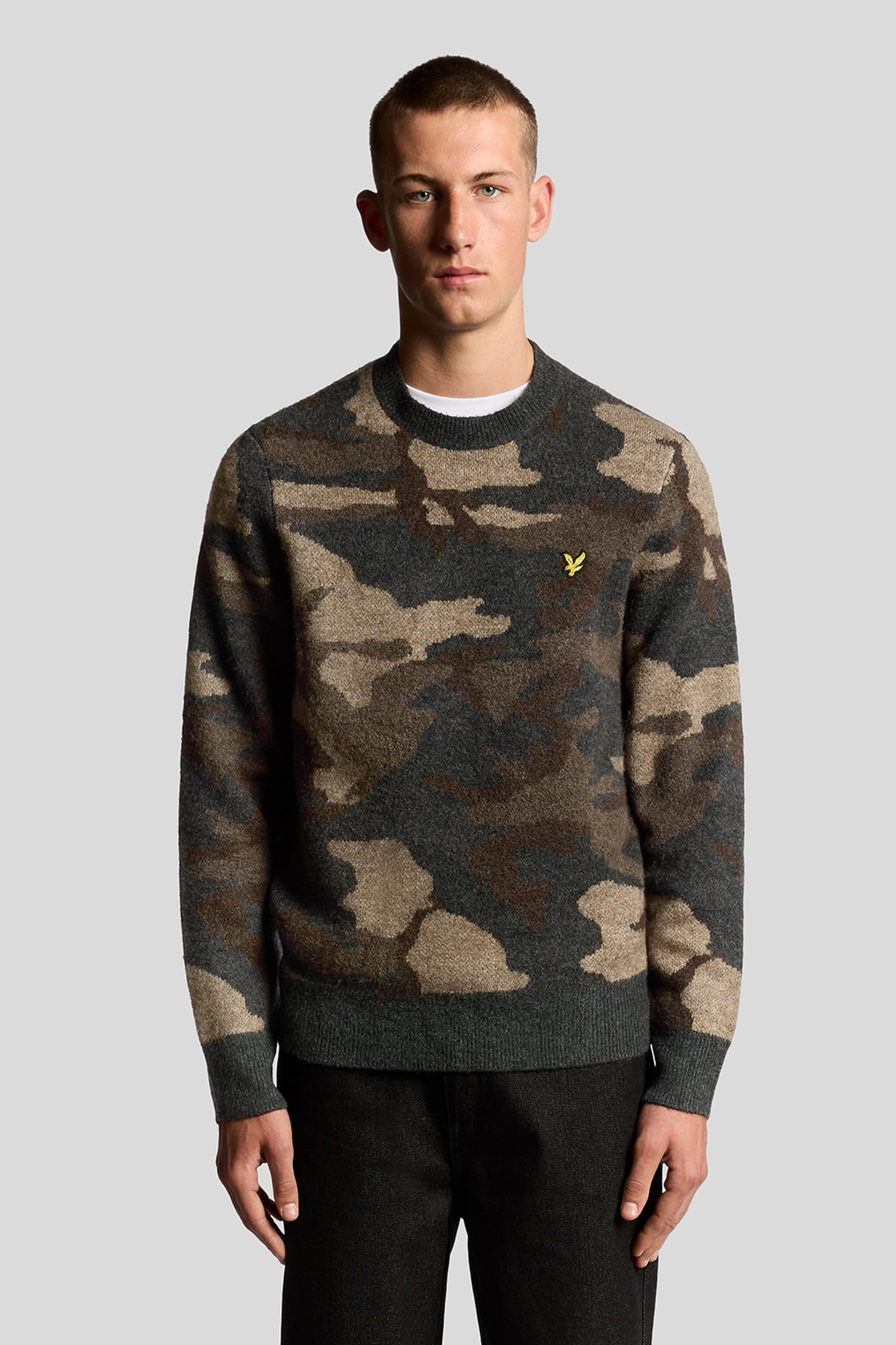 BRUSHED CAMOUFLAGE CREW NECK JUMPER BLACK STEEL 2
