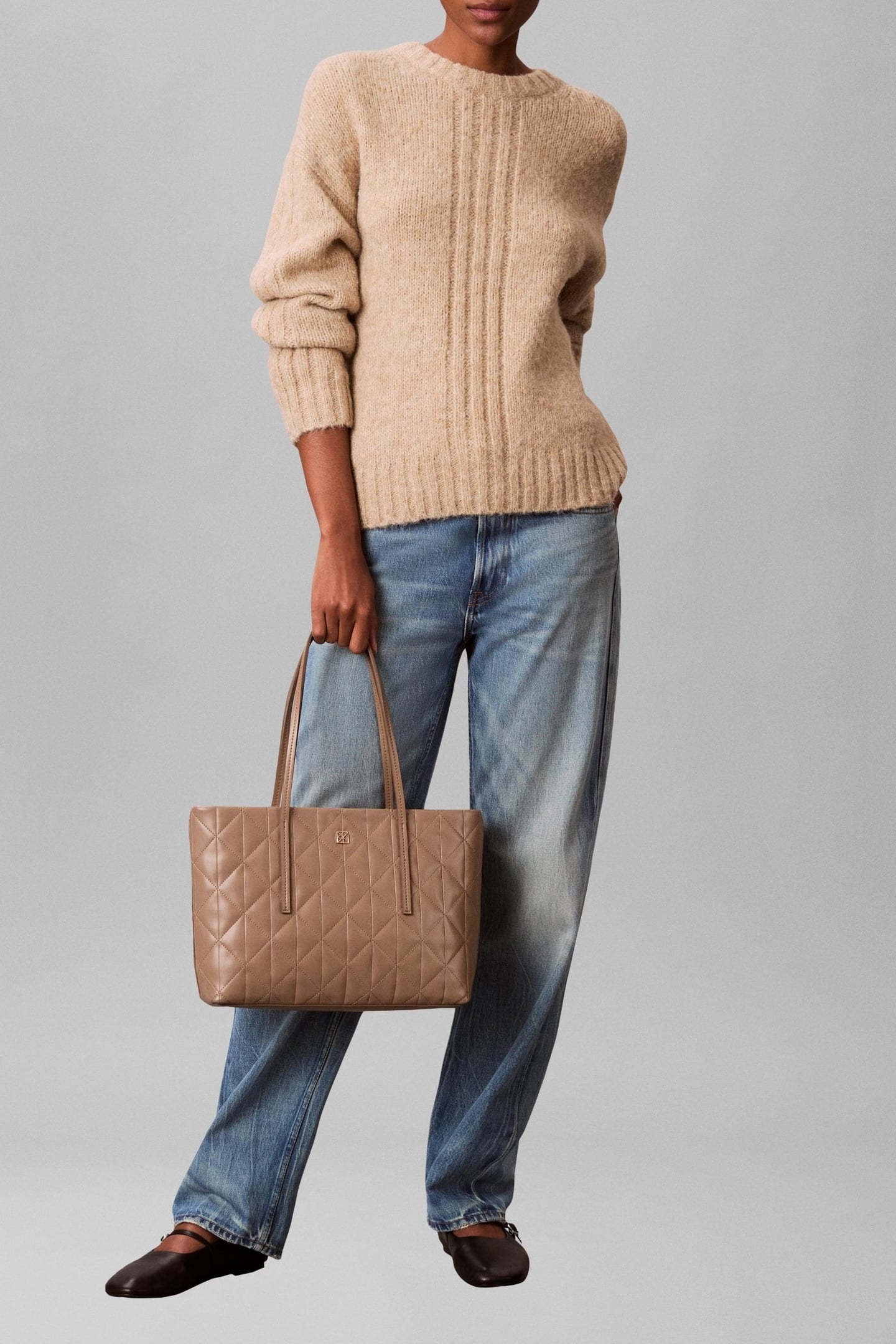 QUILTED SMALL TOTE BAG DESERT TAUPE 1