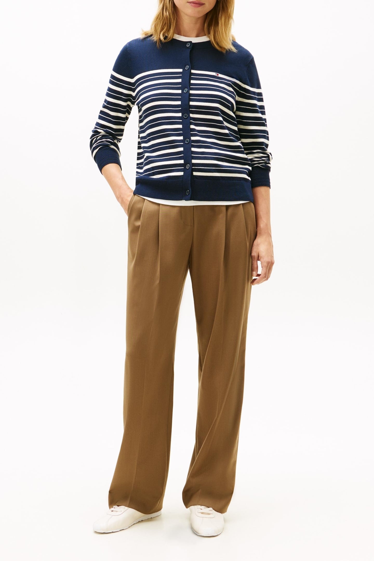 JERSEY CREW NECK CARDIGAN DARK NIGHT NAVY/CALICO MULTI 5