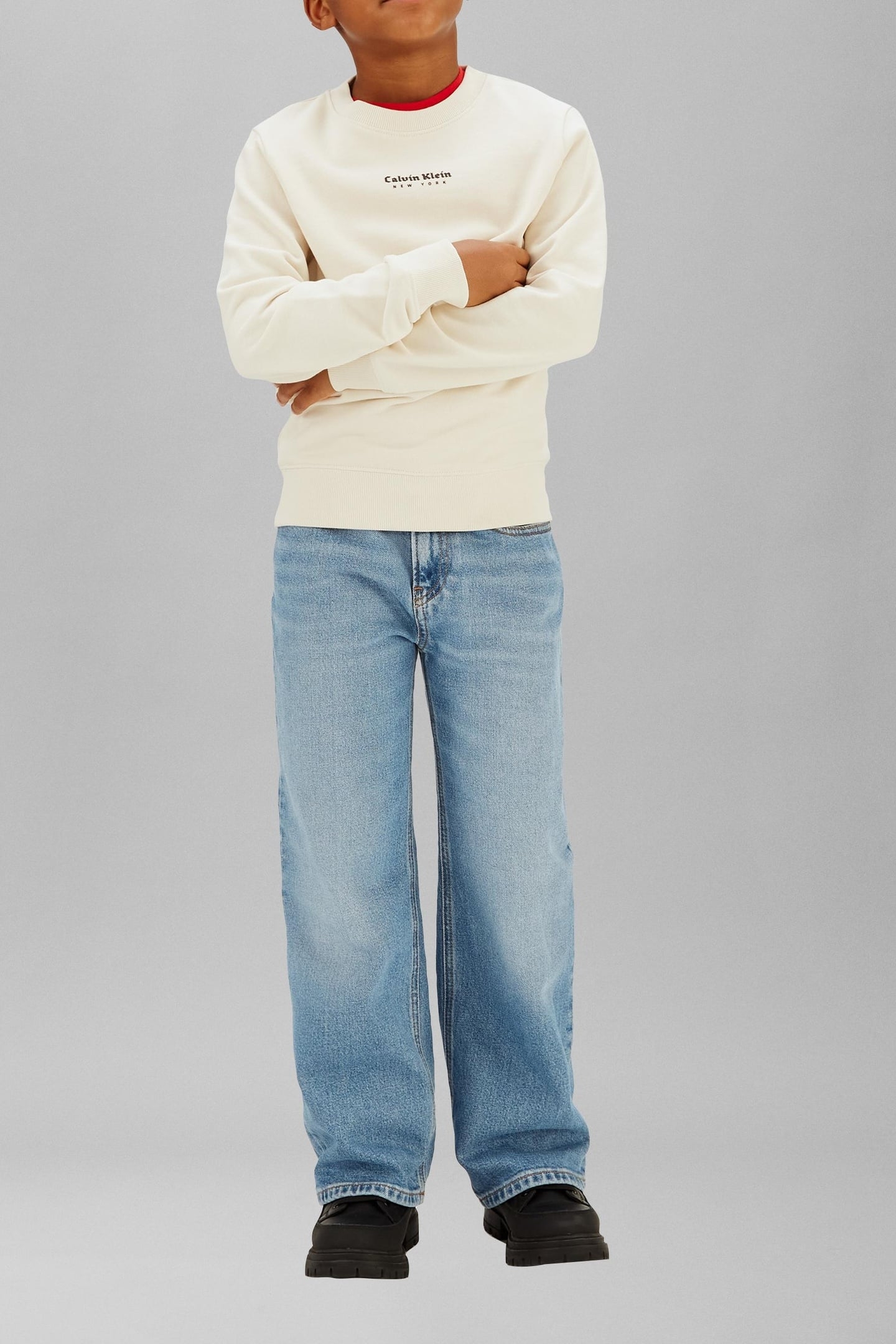 BOYS MINIMAL LOGO SWEATSHIRT WHITECAP GRAY 1