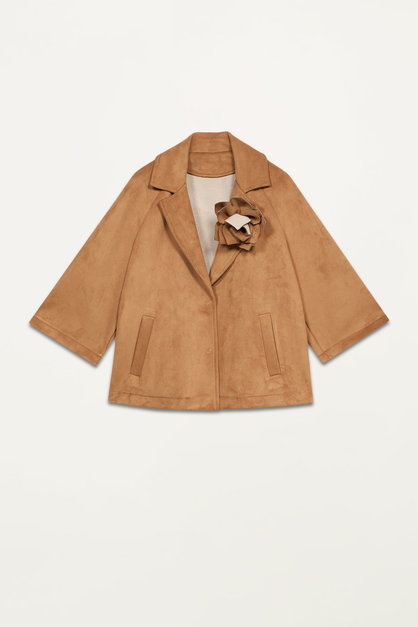 SUEDE-EFFECT CABAN COAT WITH BROOCH BEIGE 3