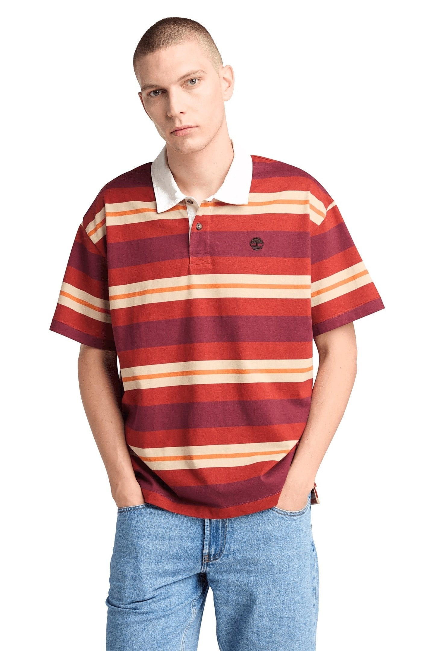 SS STRIPED RUGBY POLO BURNT HENNA 1