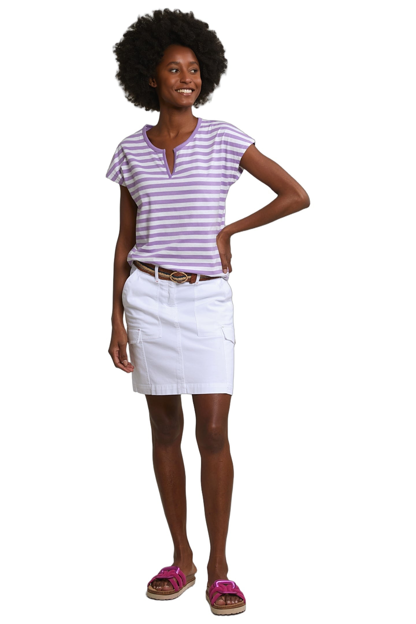 PURPLE/WHITE STRIPED V-NECK T-SHIRT 2