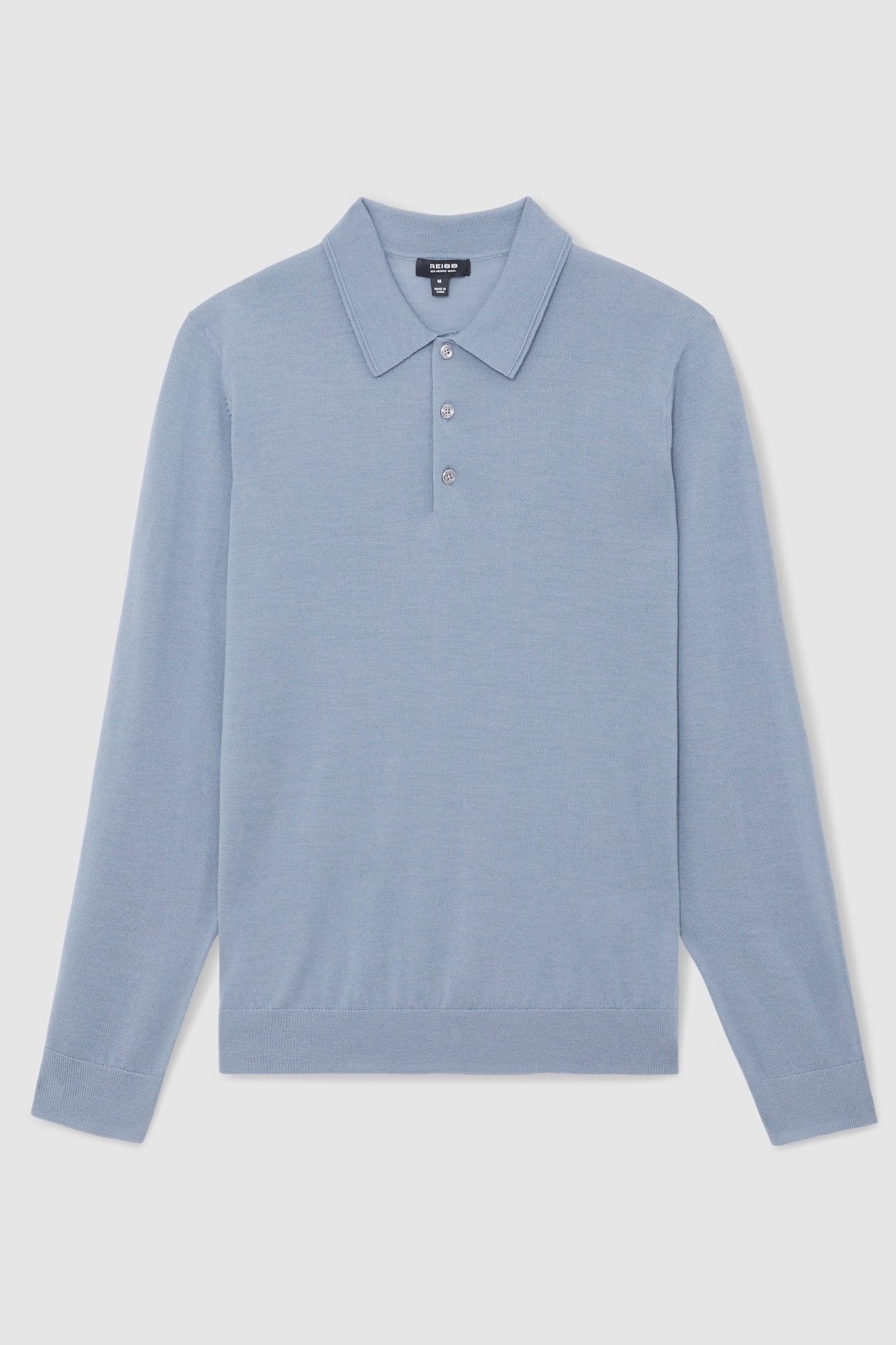 LS HALF BUTTON MERINO WOOL POLO STEEL BLUE 4