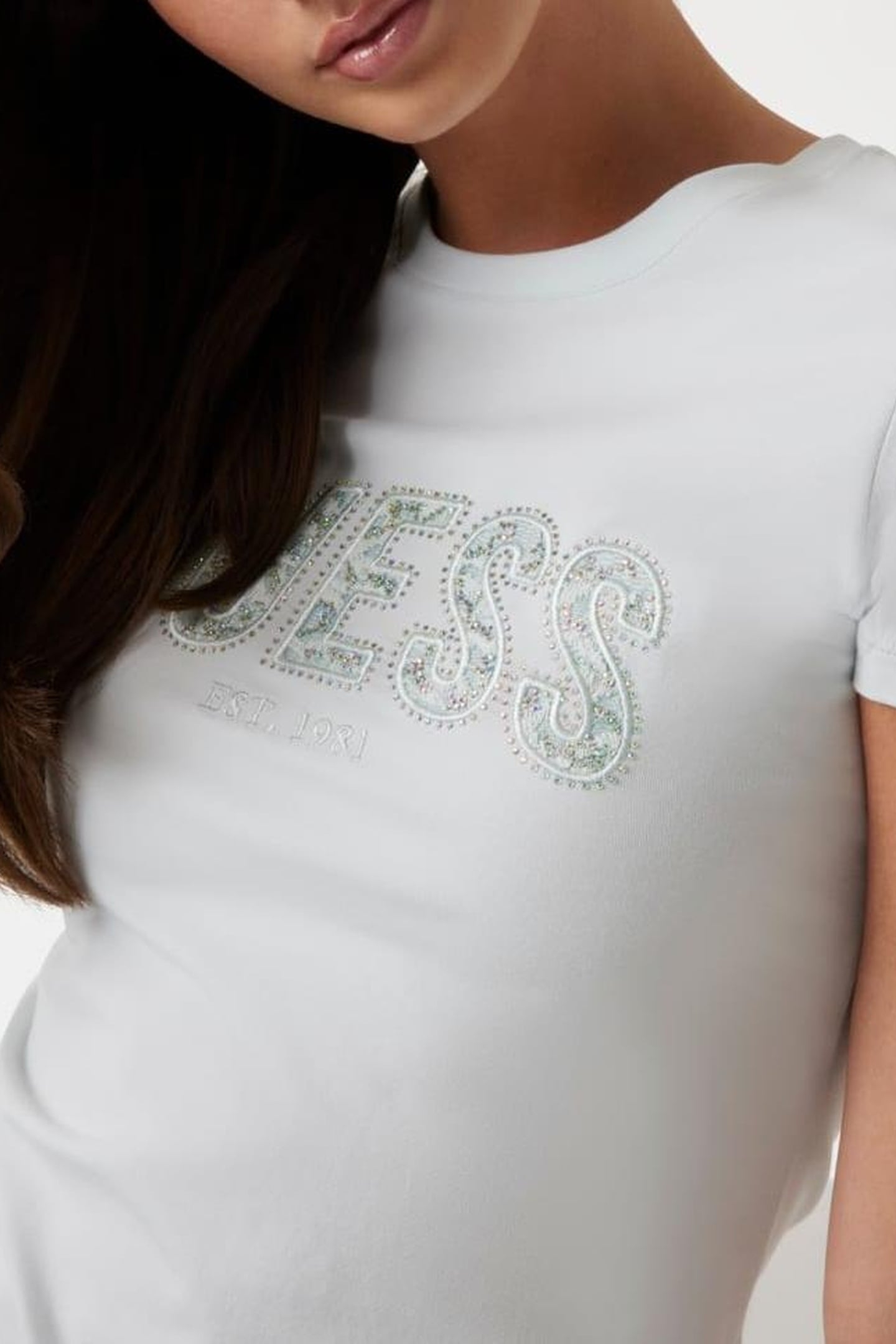 GUESS ECO CN SS LOGO LACE TEE SKY HIGH 5
