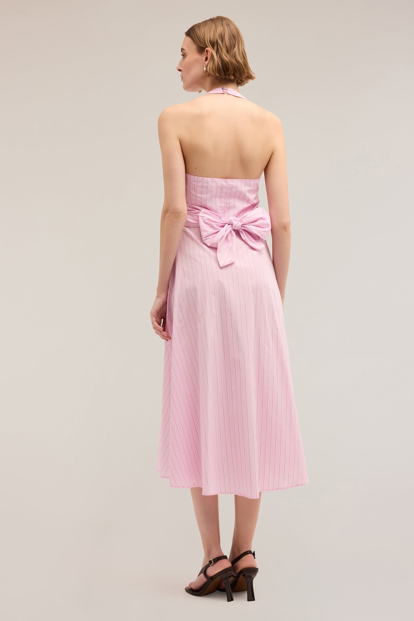 STRIPED PATTERN POPLIN DRESS PINK 2